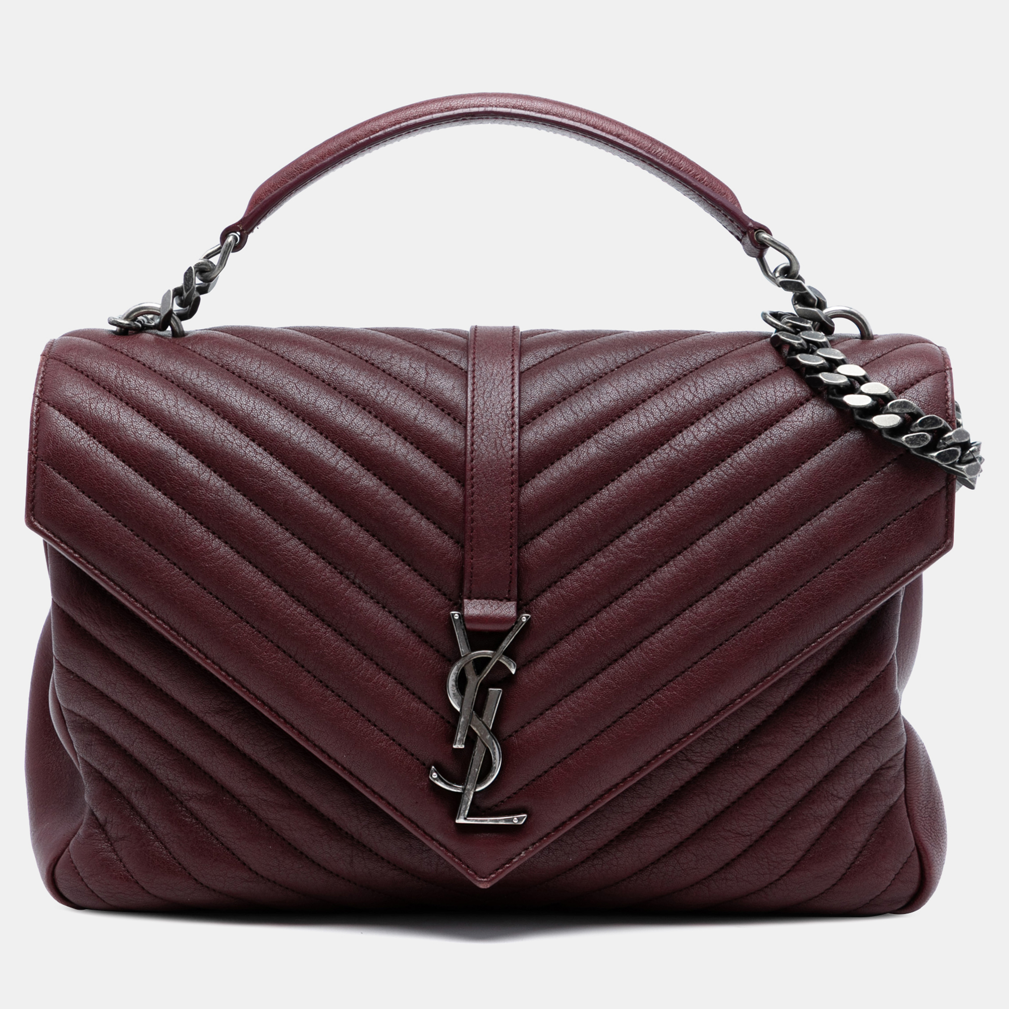 

Saint Laurent Paris Red Large Sheepskin Chevron Monogram College Satchel