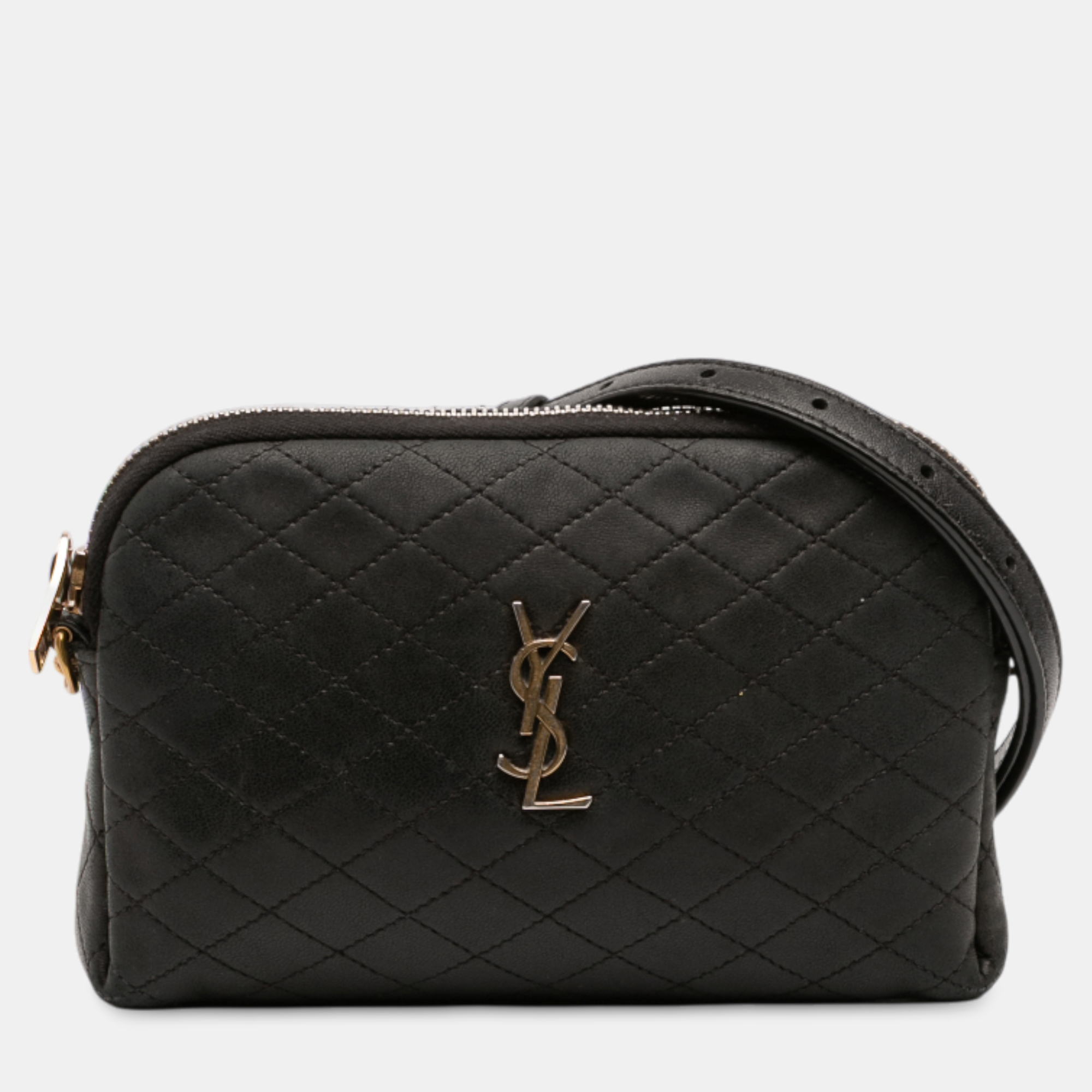 Pre-owned Saint Laurent Black Mini Quilted Lambskin Gaby Zippered Pouch