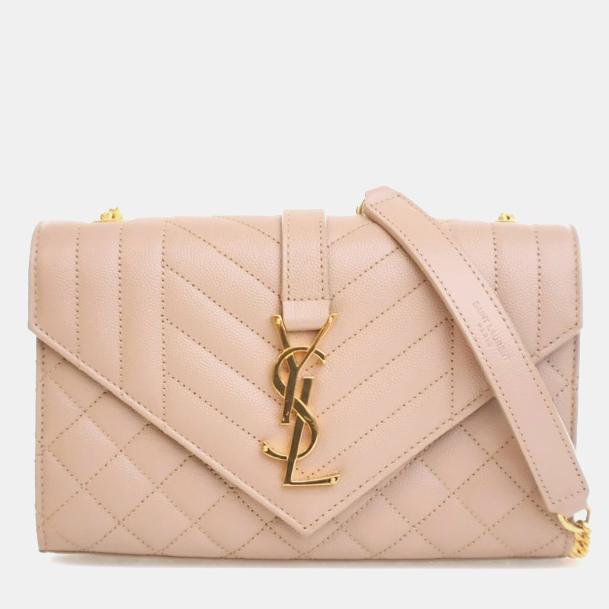 

Saint Laurent Paris Brown Small Grain De Poudre Triquilt Monogram Envelope Bag