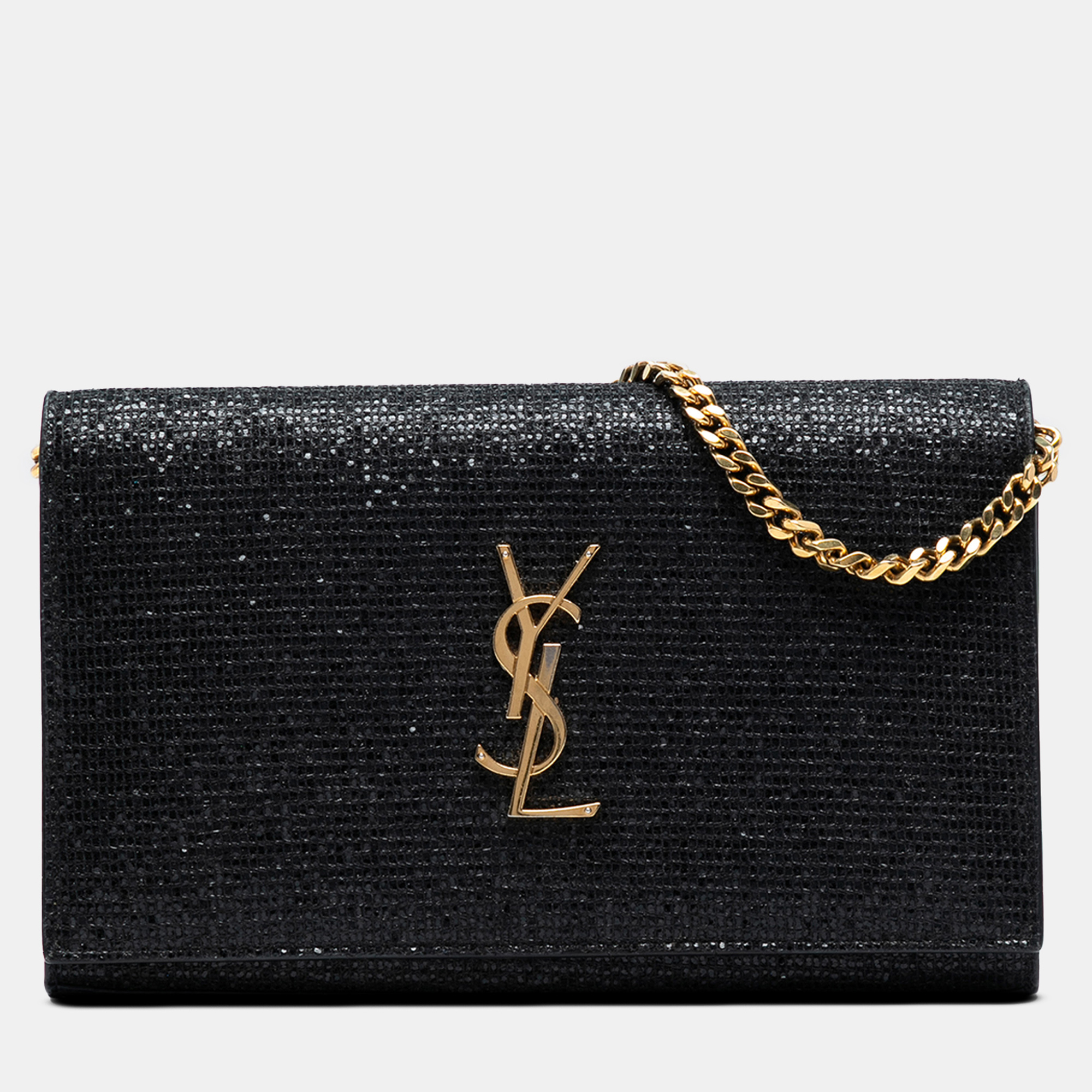 

Saint Laurent Paris Black Glitter Galactica Monogram Wallet on Chain