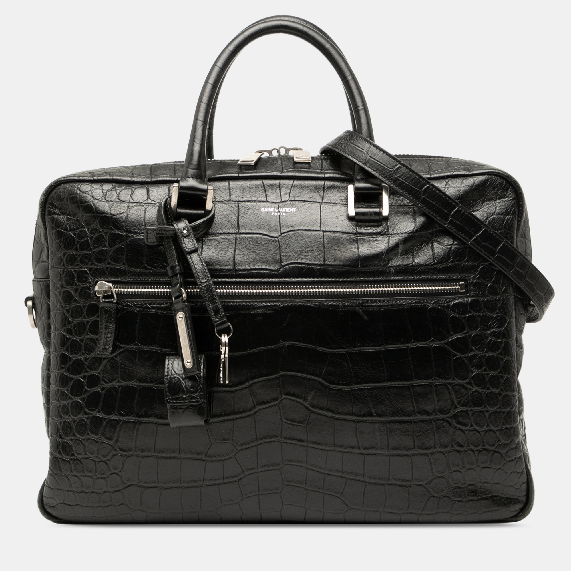 

Saint Laurent Paris Black Crocodile Embossed Leather Sac de Jour Briefcase