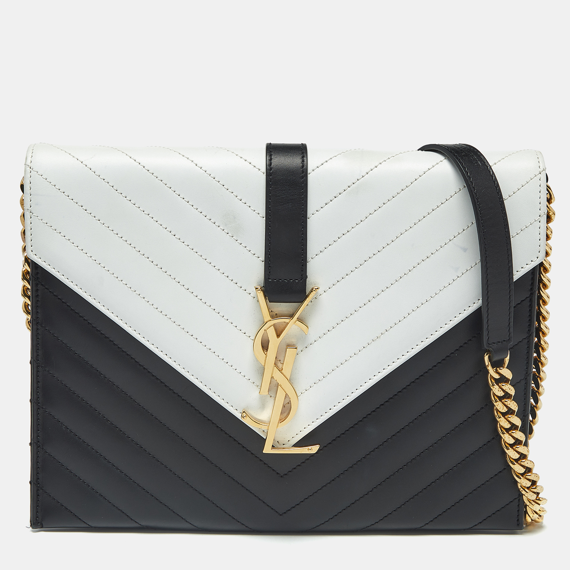 

Saint Laurent Envelope Black/White Matelassé Leather Chain Shoulder Bag