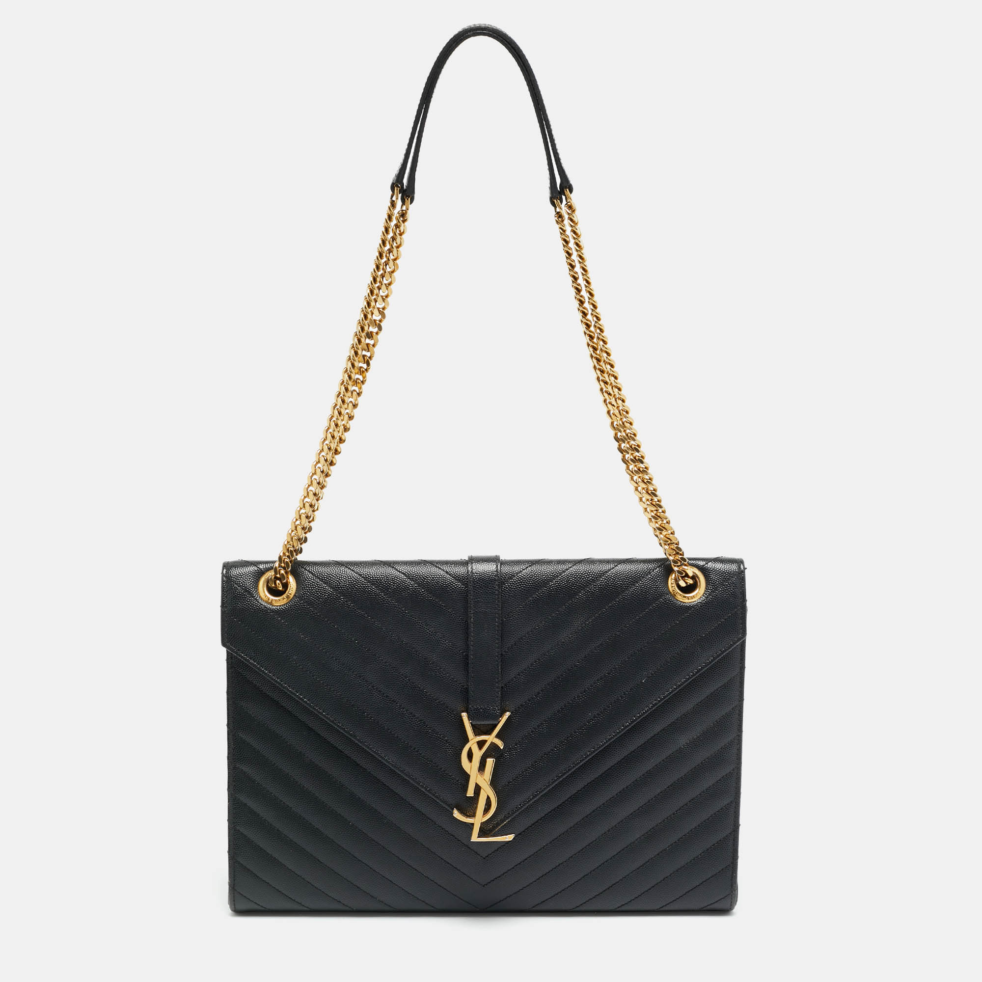 

Saint Laurent Monogram Envelope Large Black Matelasse Leather Shoulder Bag