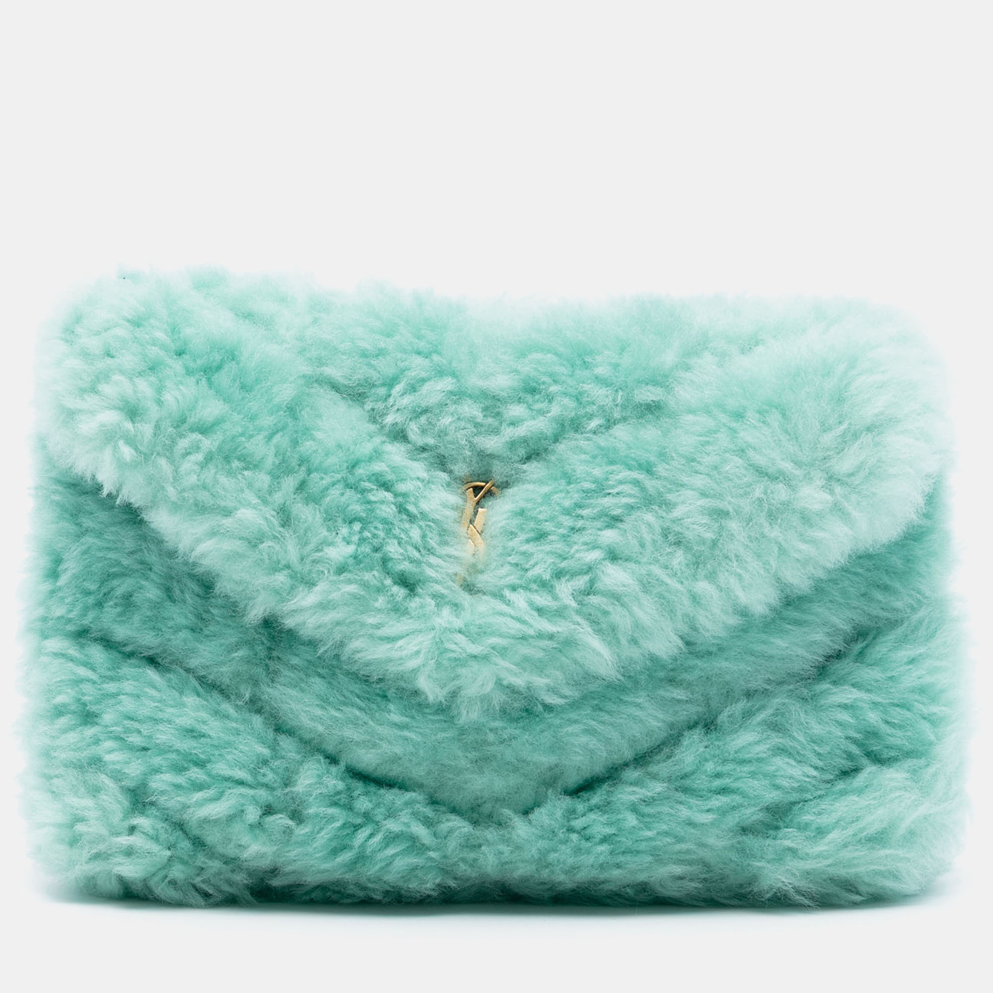 

Saint Laurent Paris Green Shearling Loulou Puffer Clutch
