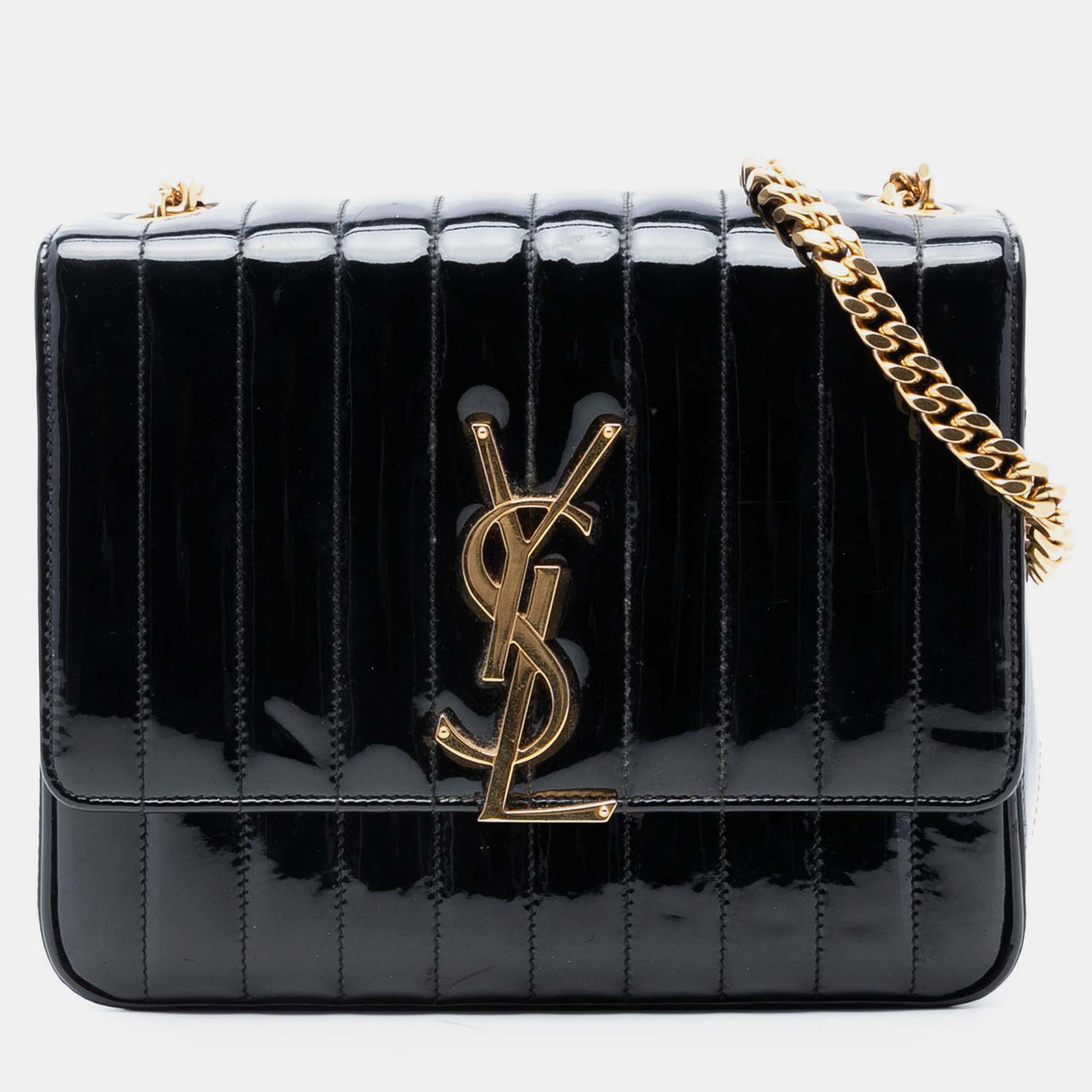 

Saint Laurent Paris Black Large Patent Vicky Crossbody