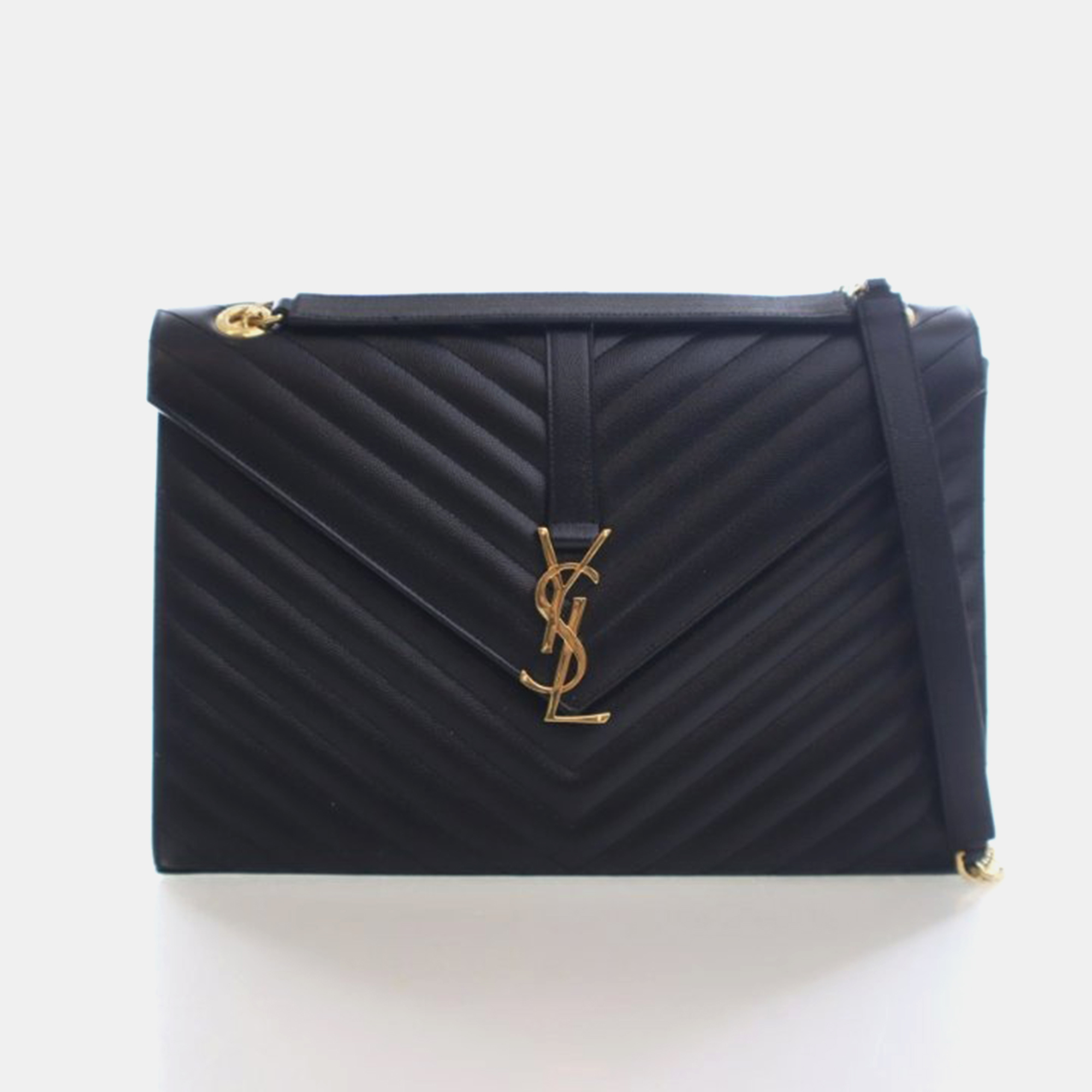 

Saint Laurent Large Calfskin Envelope Flap Bag, Black