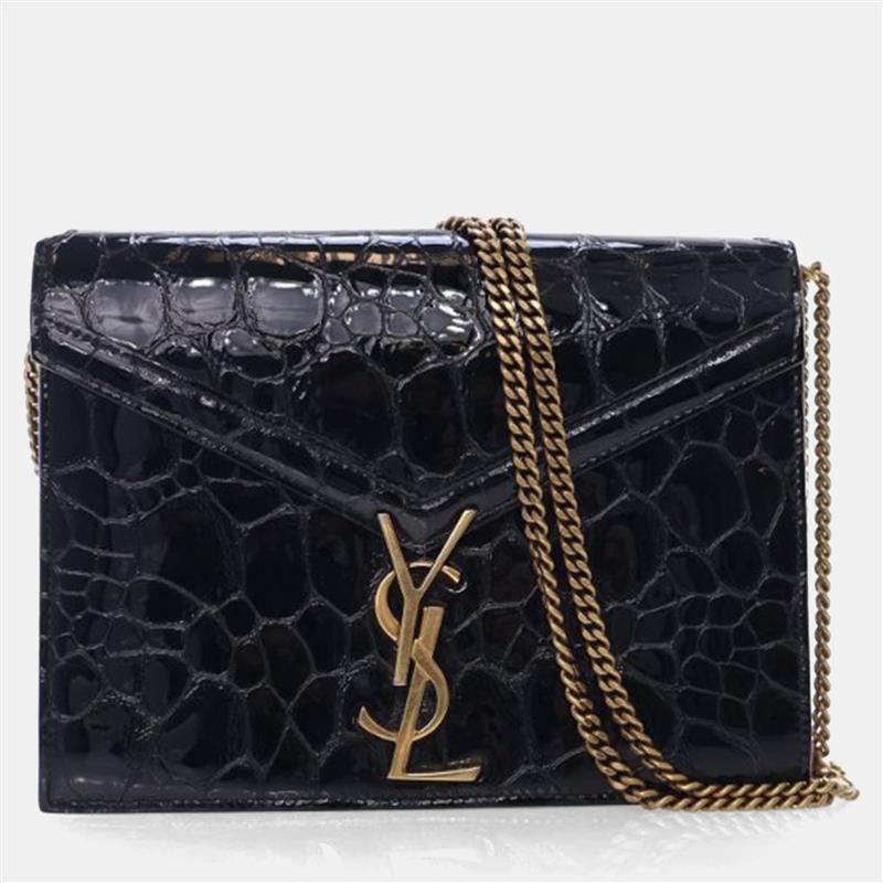 

Saint Laurent Shiny Croc Embossed Cassandra Flap Bag, Black