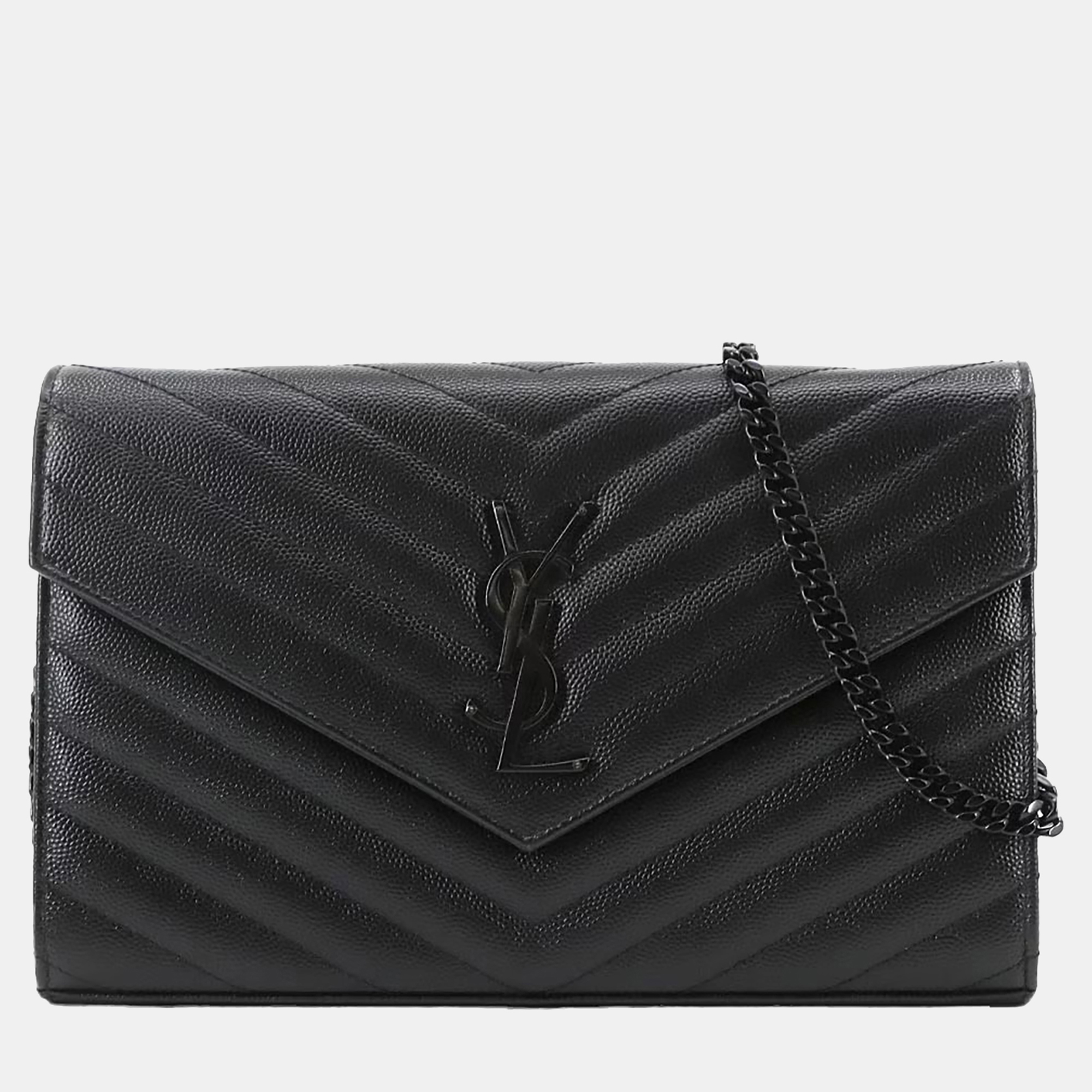 

Saint Laurent Cassandra Black Leather Wallet on Chain