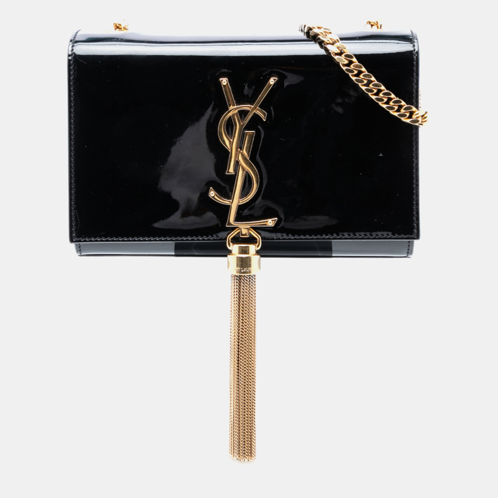

Saint Laurent Paris Black Small Patent Monogram Kate Tassel Crossbody