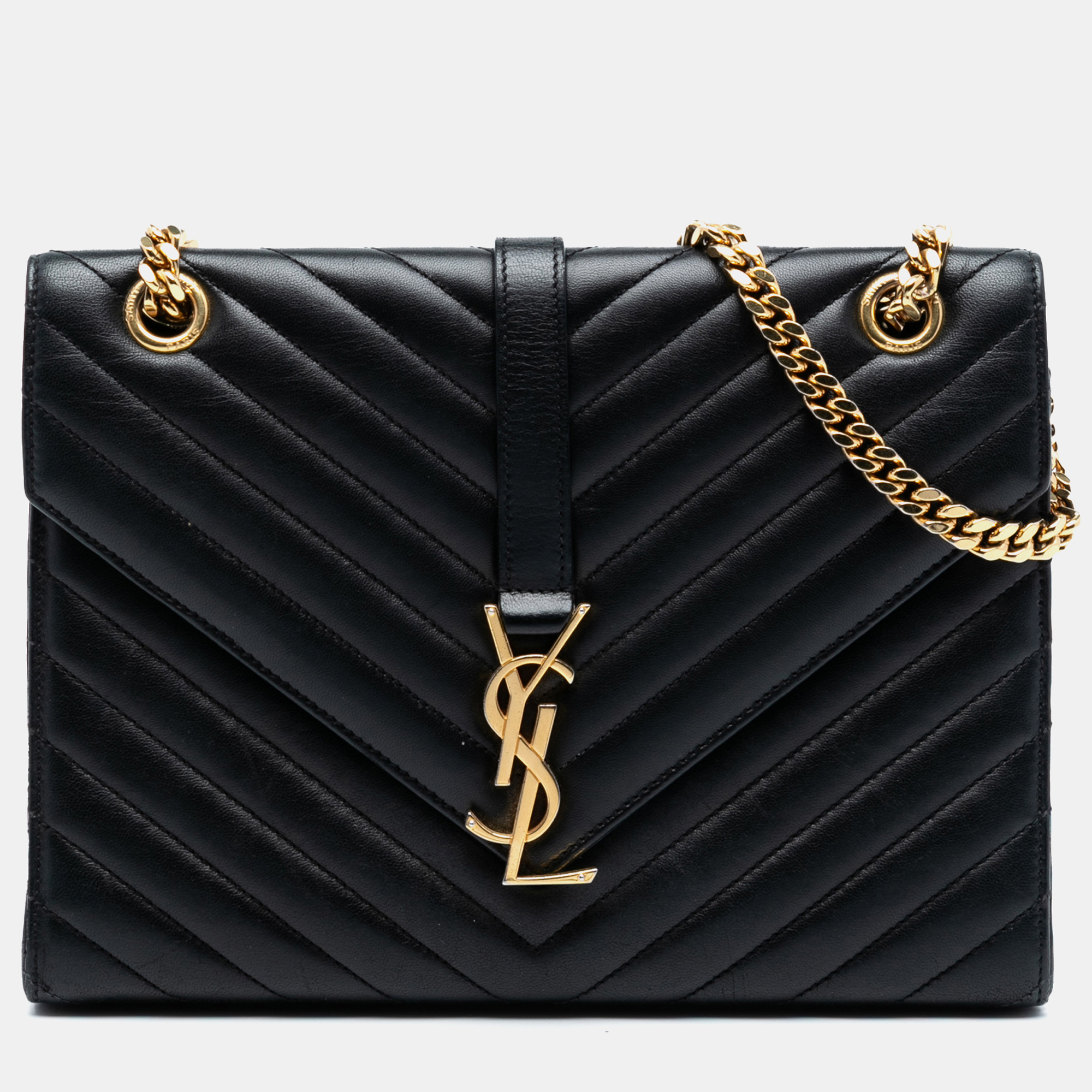 

Saint Laurent Paris Black Medium Chevron Calfskin Monogram Envelope Bag
