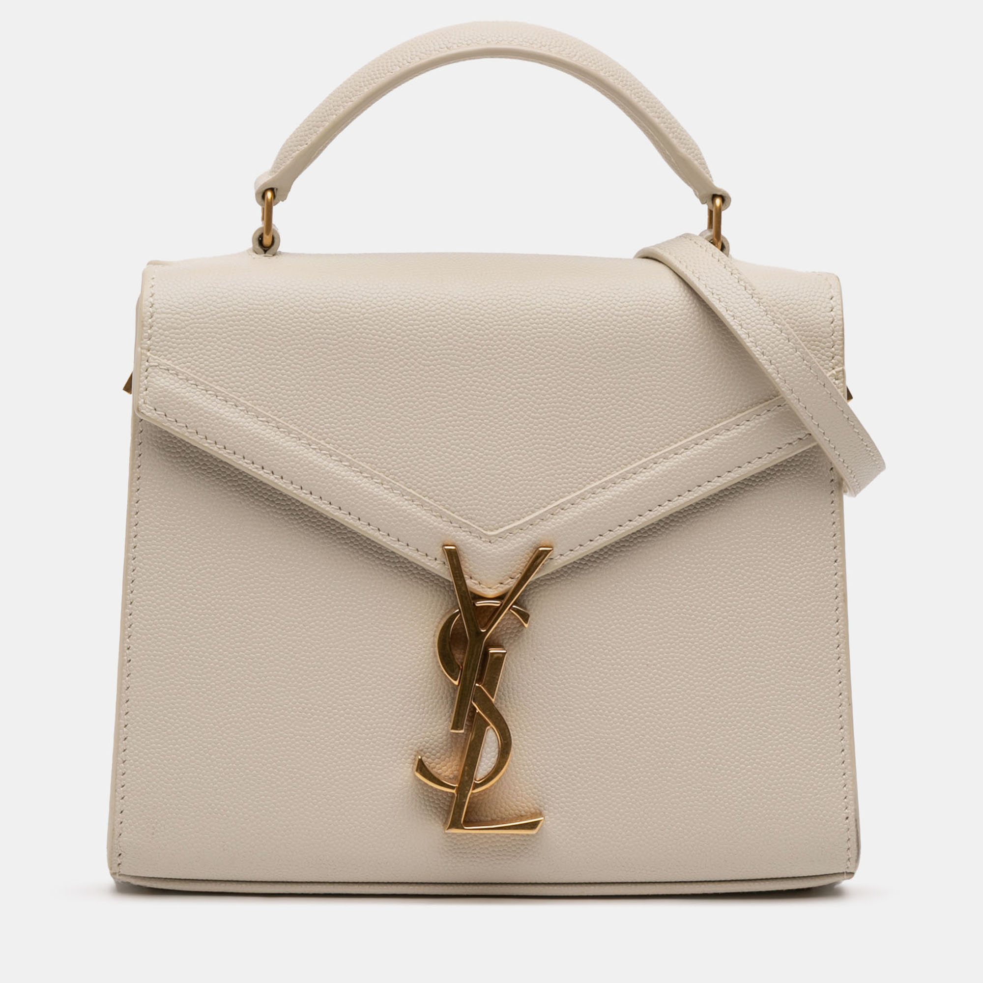 

Saint Laurent Paris Brown Mini Grain de Poudre Monogram Cassandra Top Handle Bag