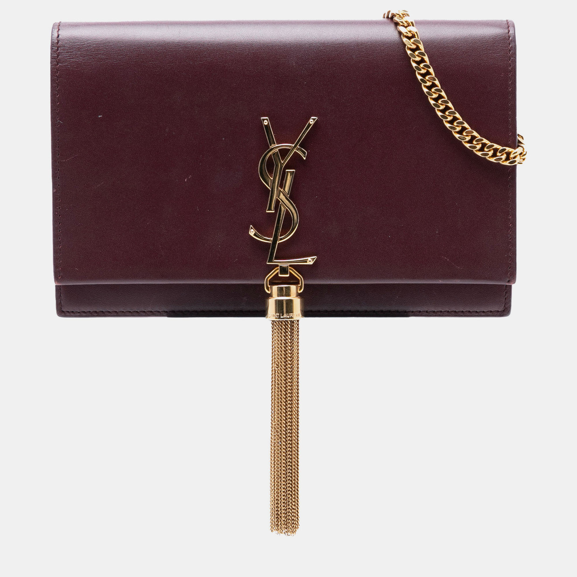 

Saint Laurent Paris Red Smooth Calfskin Monogram Kate Tassel Wallet on Chain