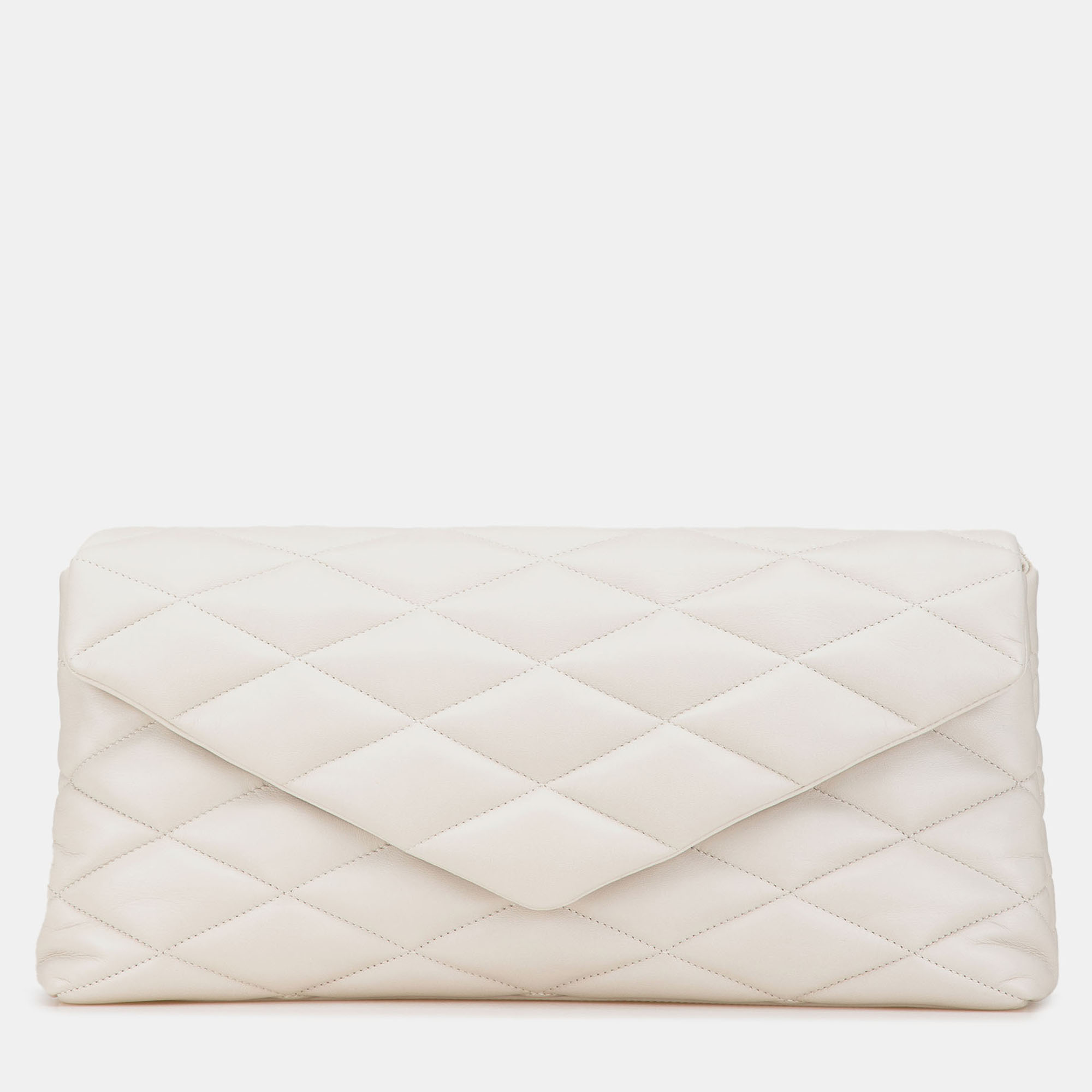 

Saint Laurent Paris White Large Quilted Lambskin Sade Clutch