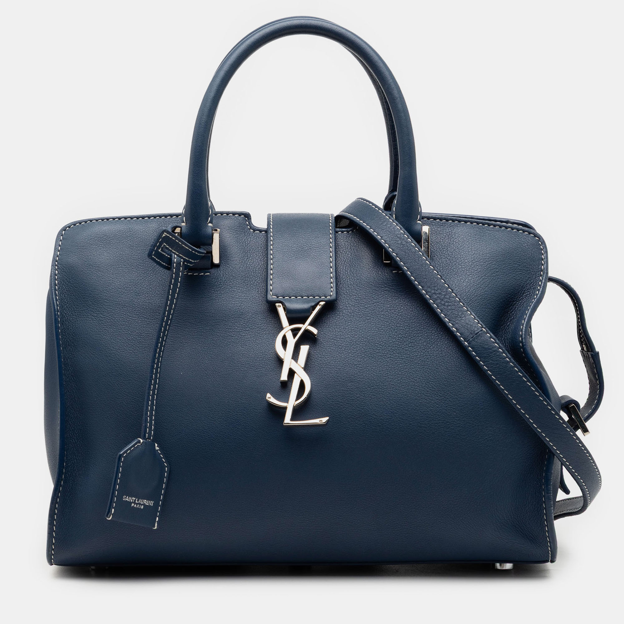 

Saint Laurent Paris Blue Baby Leather Monogram Downtown Cabas Satchel