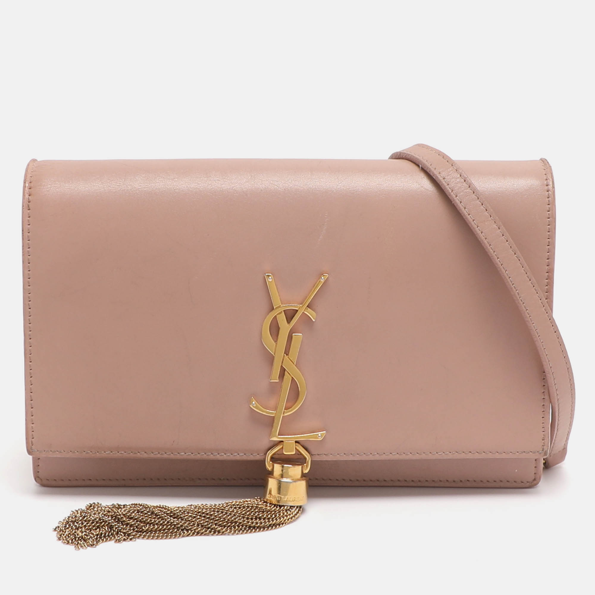 

Saint Laurent Paris Kate Nude Pink Leather Wallet On Chain