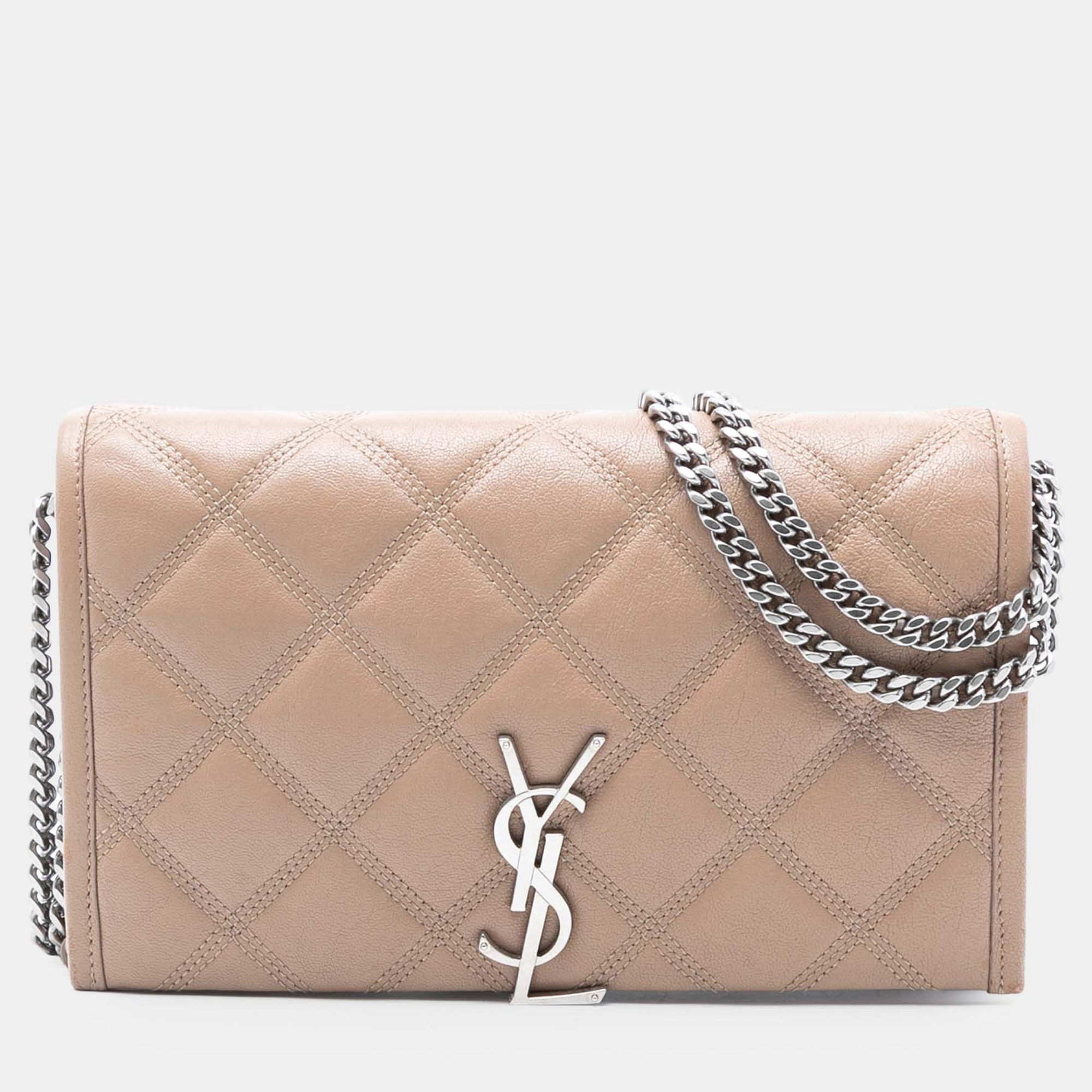 

Saint Laurent Paris Brown Quilted Lambskin Becky Wallet on Chain