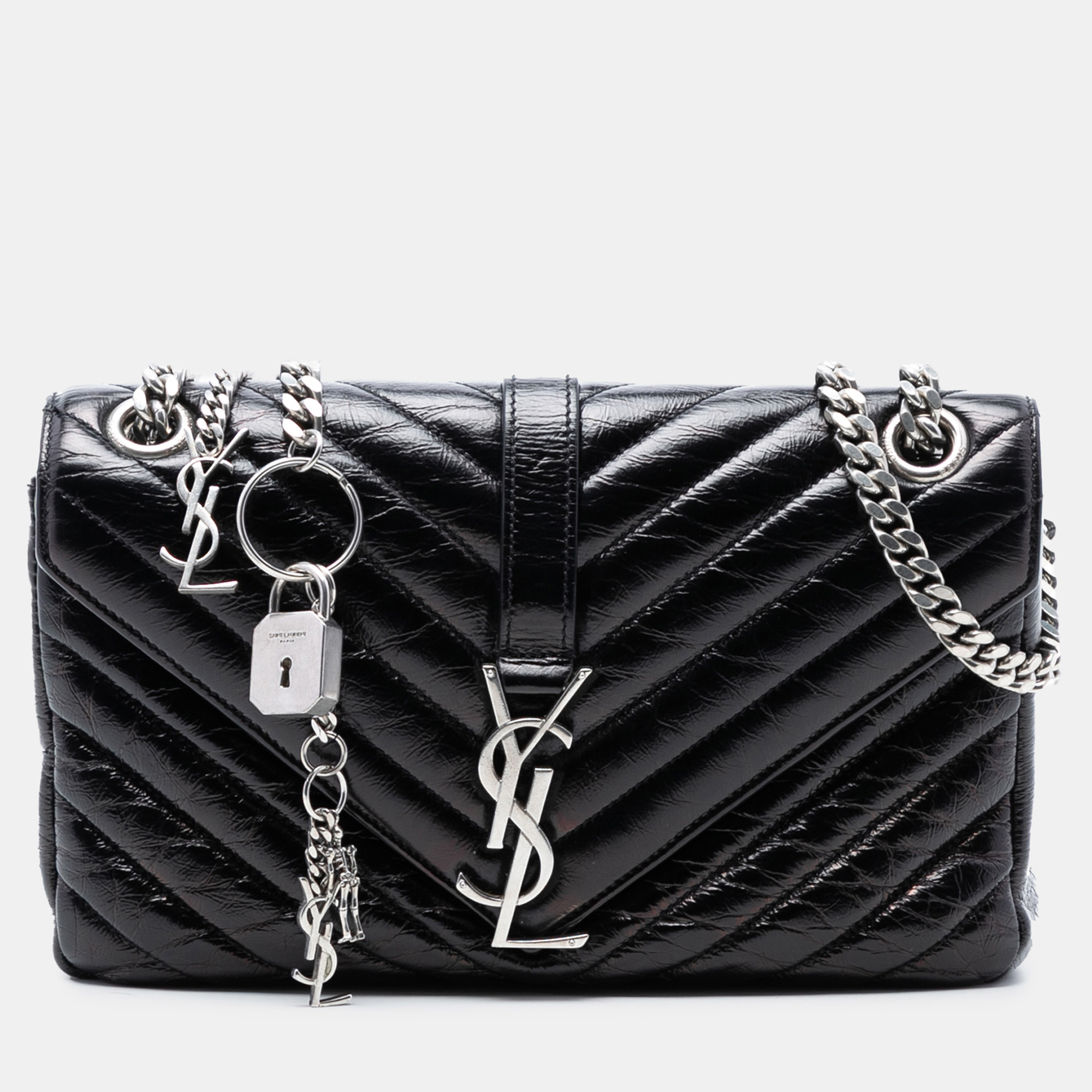 

Saint Laurent Paris Black Medium Crinkled Calfskin Punk Chain Bag