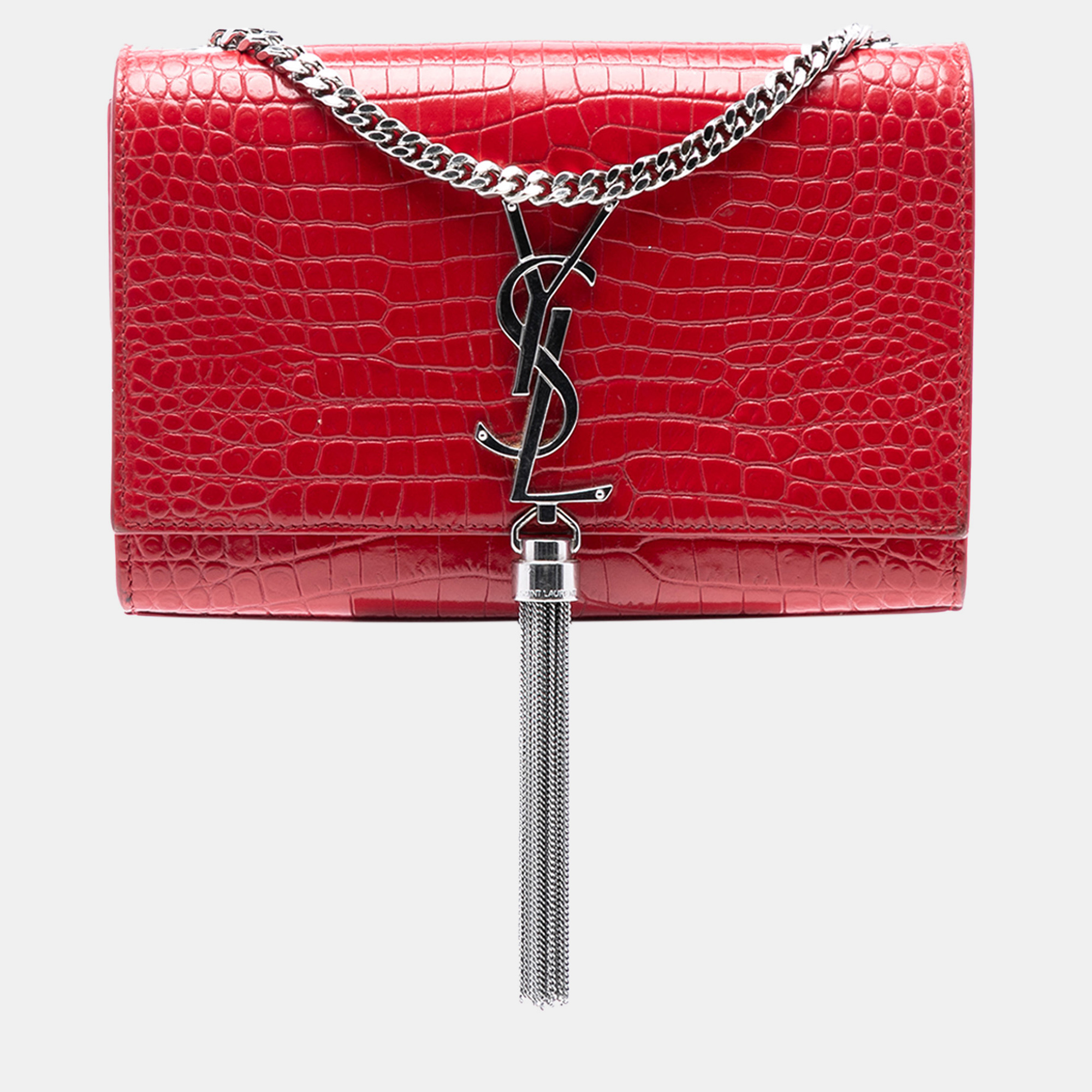 

Saint Laurent Paris Red Small Embossed Leather Kate Tassel Crossbody