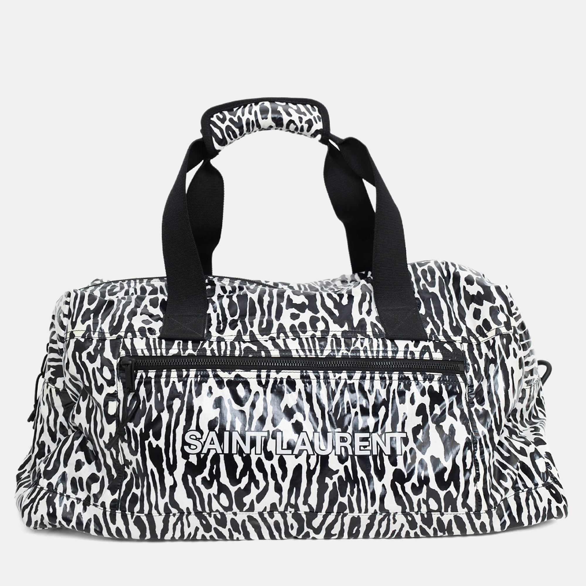 

Saint Laurent Black/White Zebra Logo Printed Duffle Bag