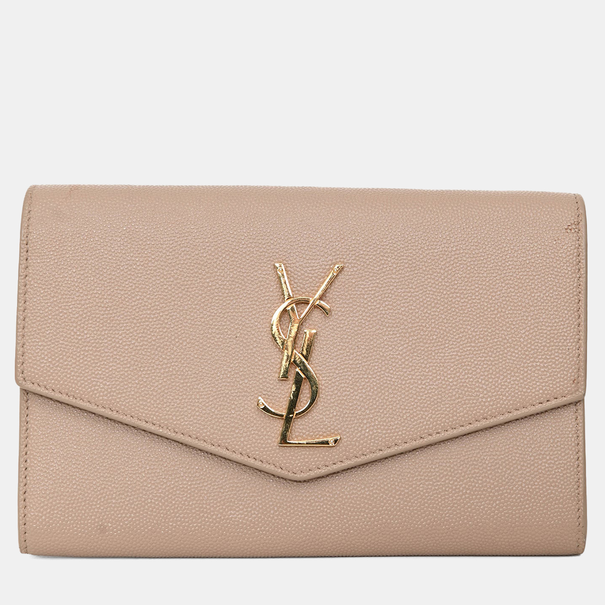 

Saint Laurent 2021 Beige Grain De Poudre Leather Uptown Chain Wallet