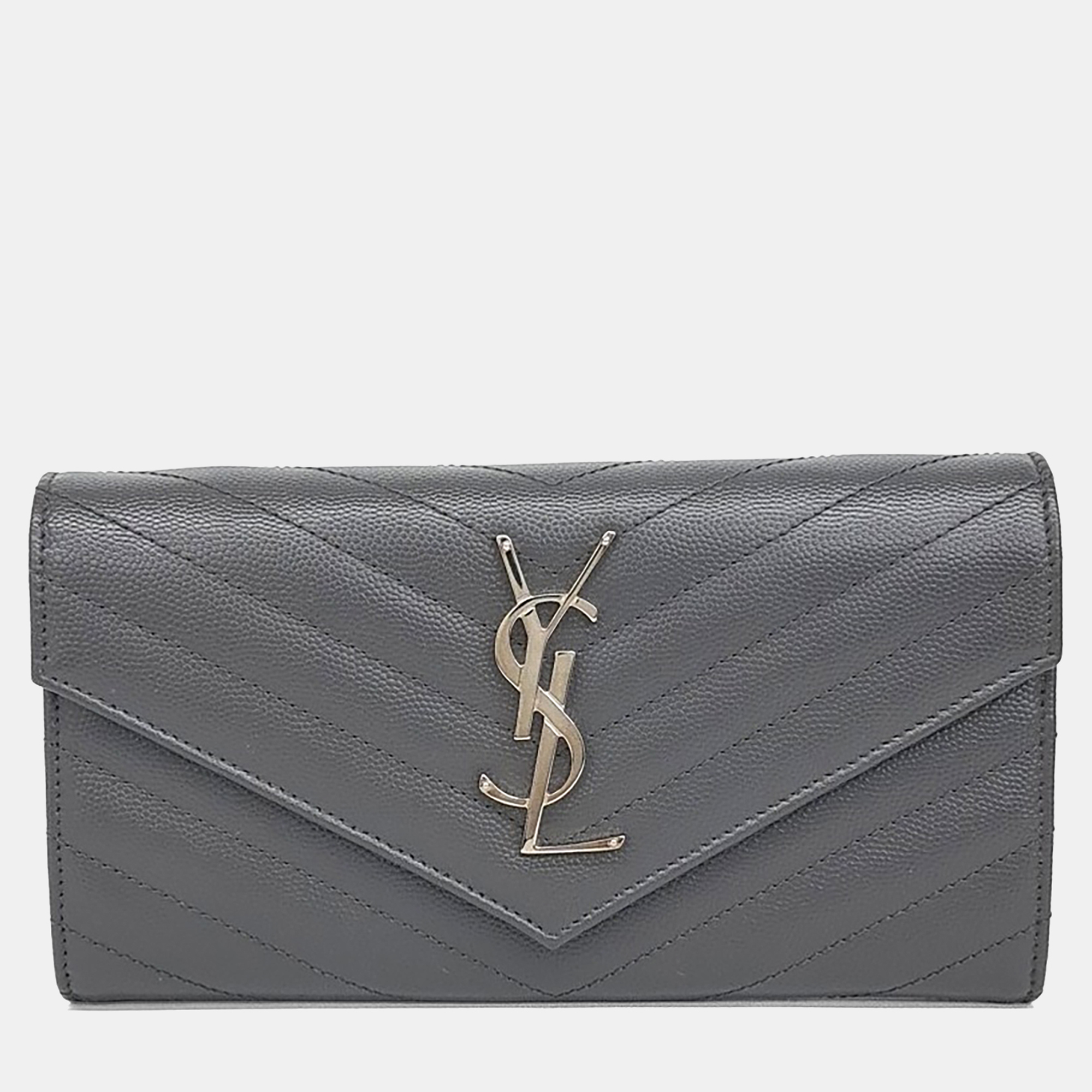 

Saint Laurent Paris Grey Leather Cassandra Flap Long Wallet And Clutch