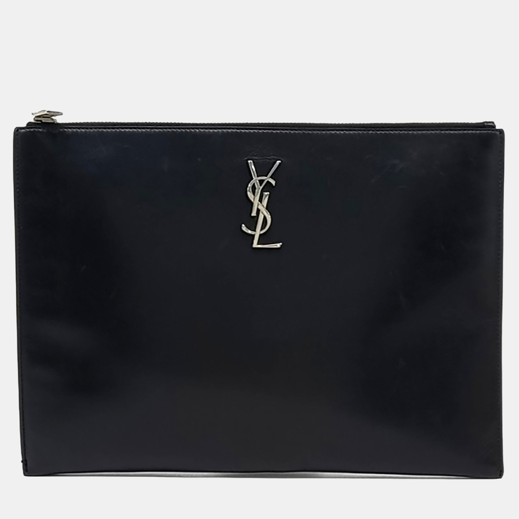 

Saint Laurent Paris Black Leather Clutch