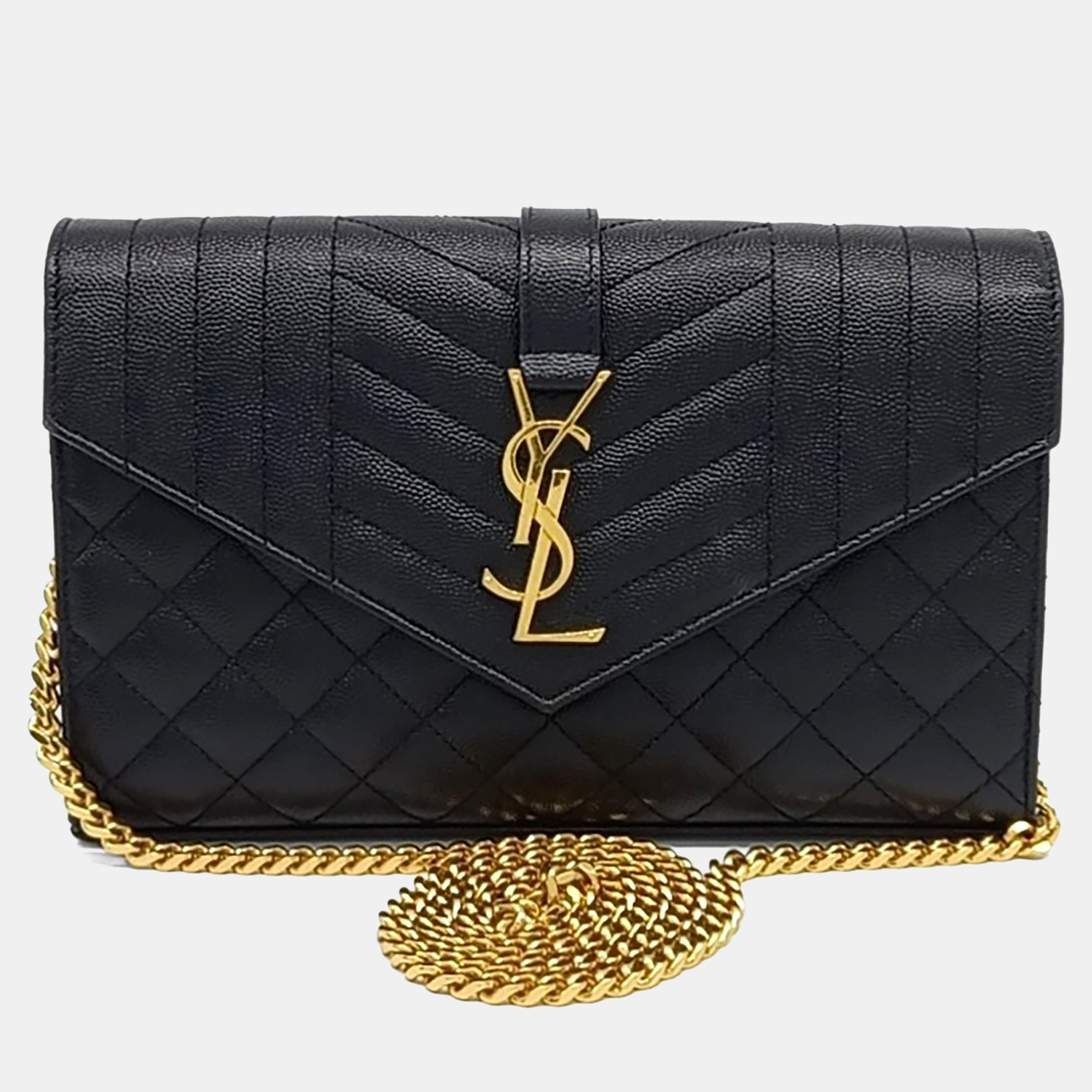 

Saint Laurent Paris Black Leather Mix Matrasse Monogram Chain Crossbody Bag