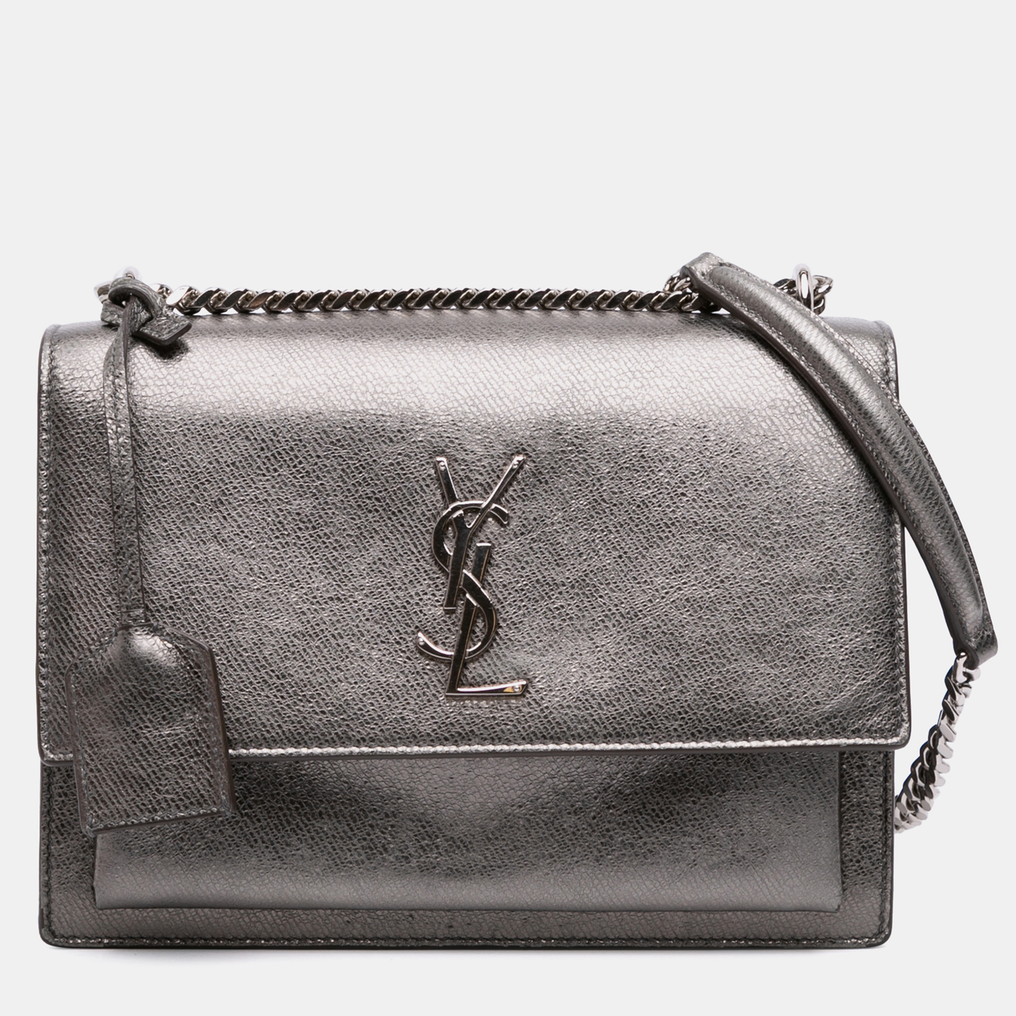 

Saint Laurent Paris Silver Medium Metallic Leather Monogram Sunset Crossbody