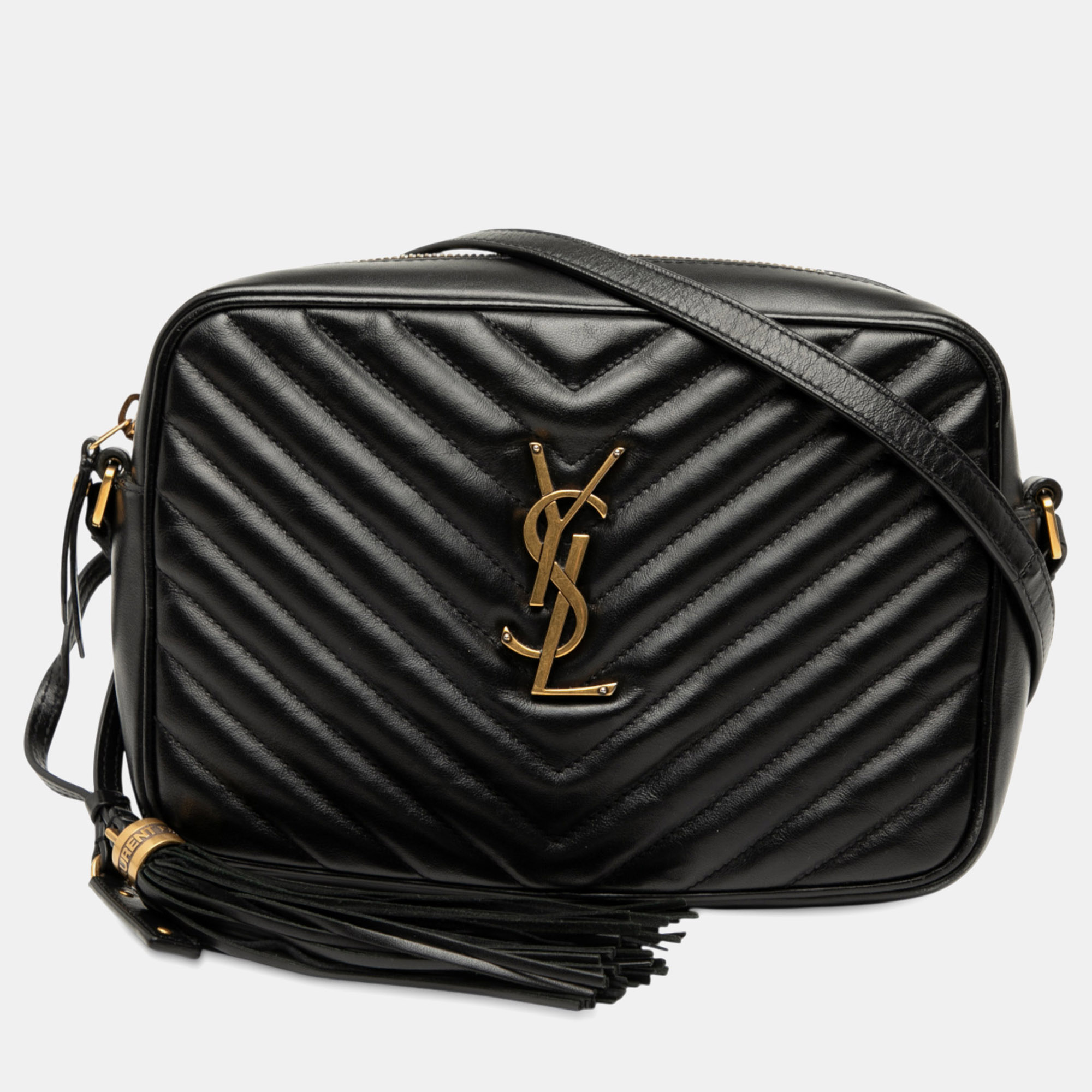 

Saint Laurent Paris Black Matelasse Leather Monogram Lou Camera Bag