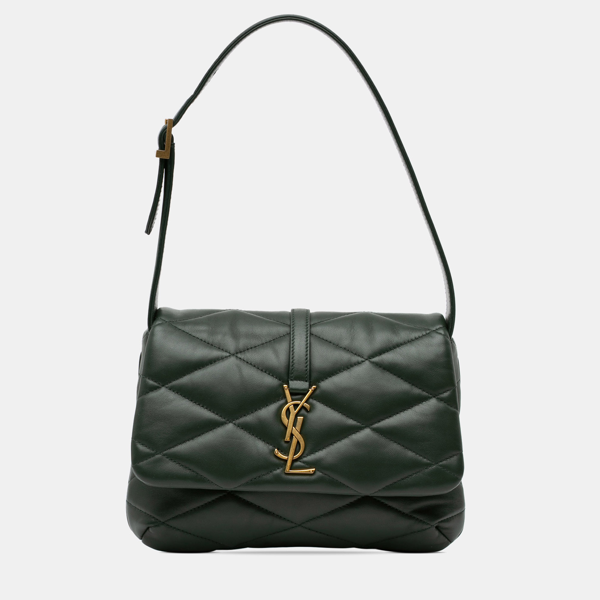 

Saint Laurent Paris Green Quilted Lambskin Le 57 Diamond Shoulder Bag