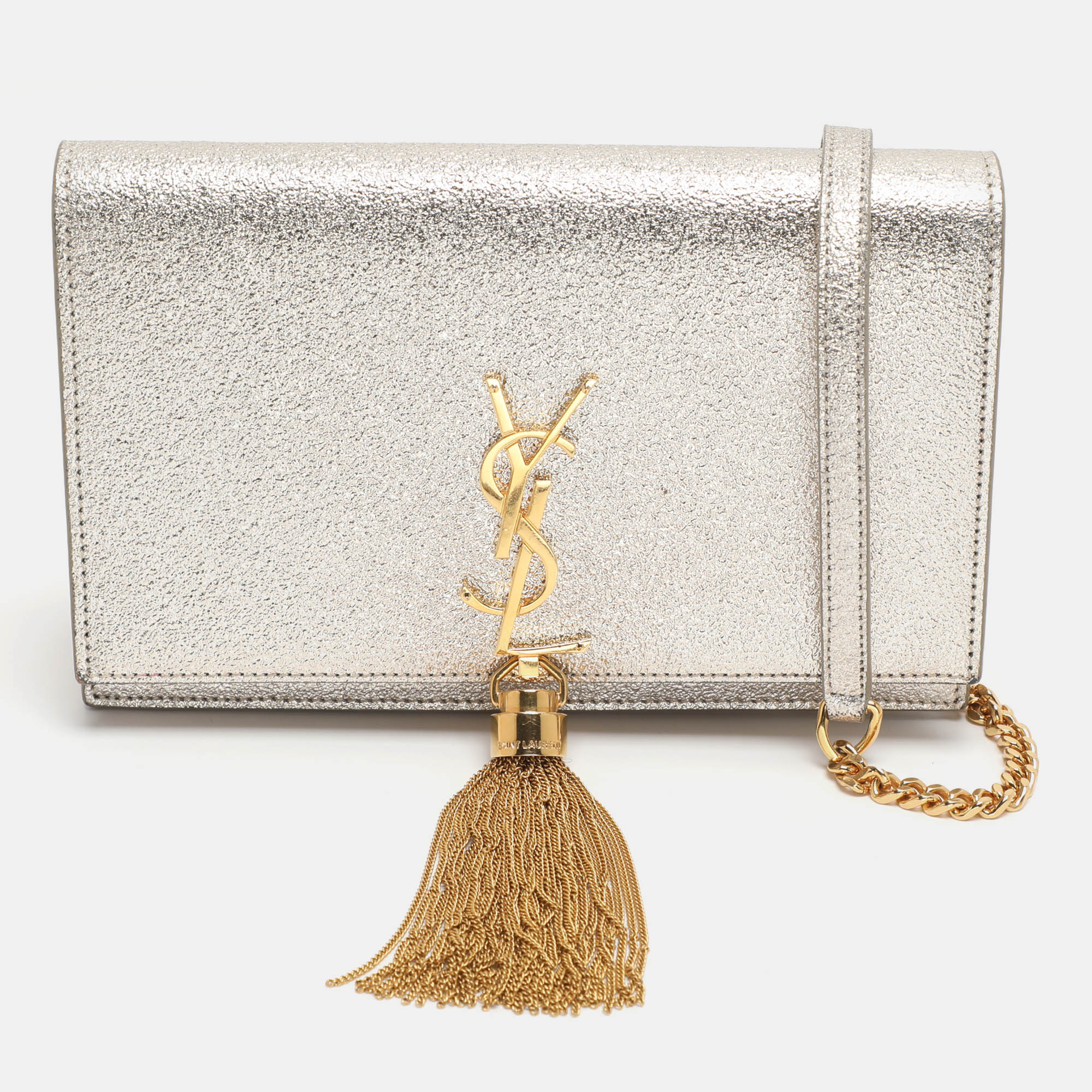 

Saint Laurent Paris Kate Tassel Silver Glitter Wallet On Chain