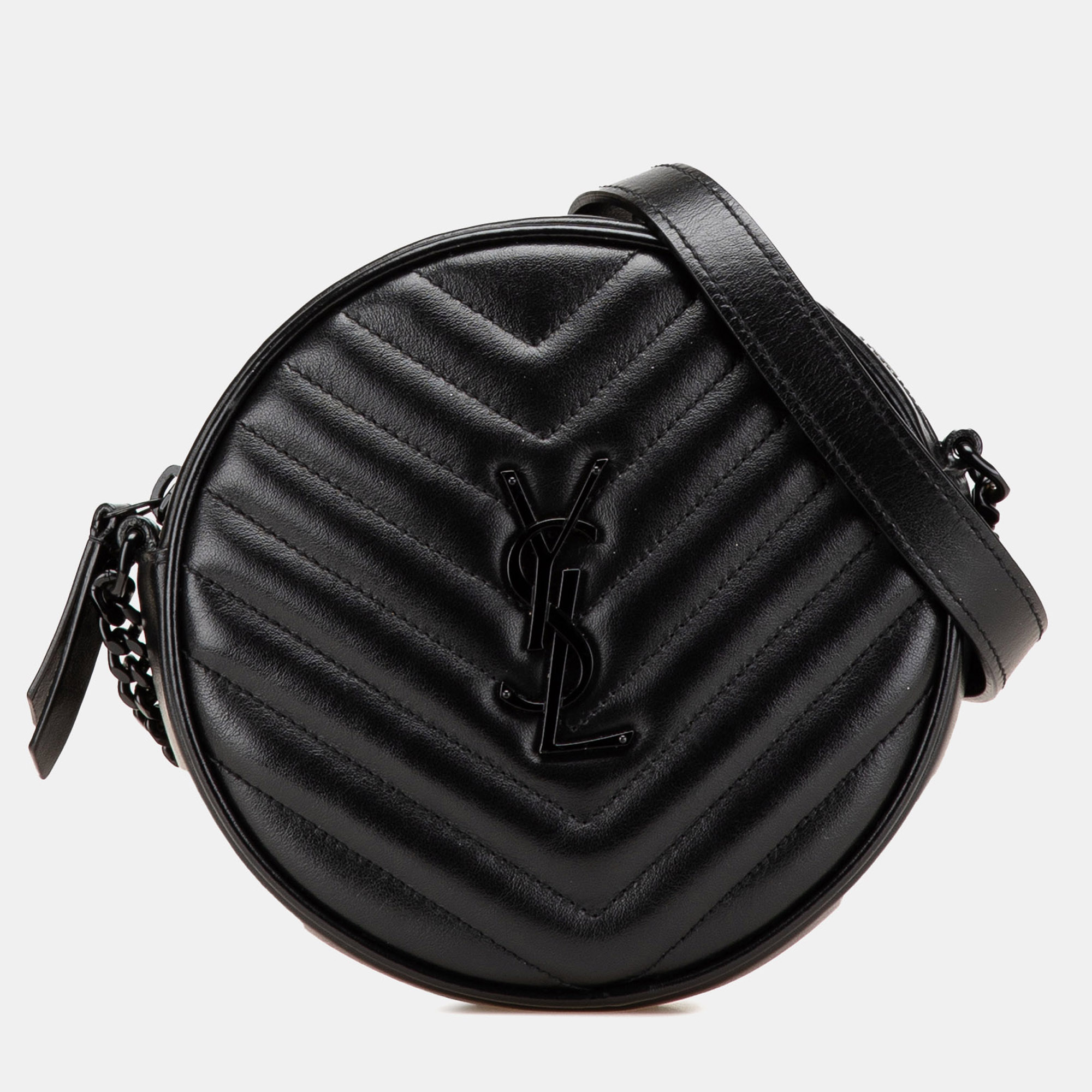 

Saint Laurent Paris Black Chevron Calfskin Round Vinyle Camera Bag