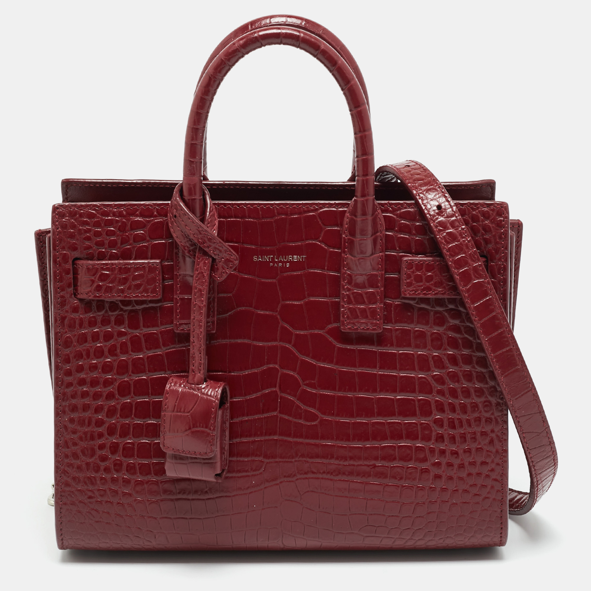 

Saint Laurent Classic Sac De Jour Nano Red Croc Embossed Leather Tote