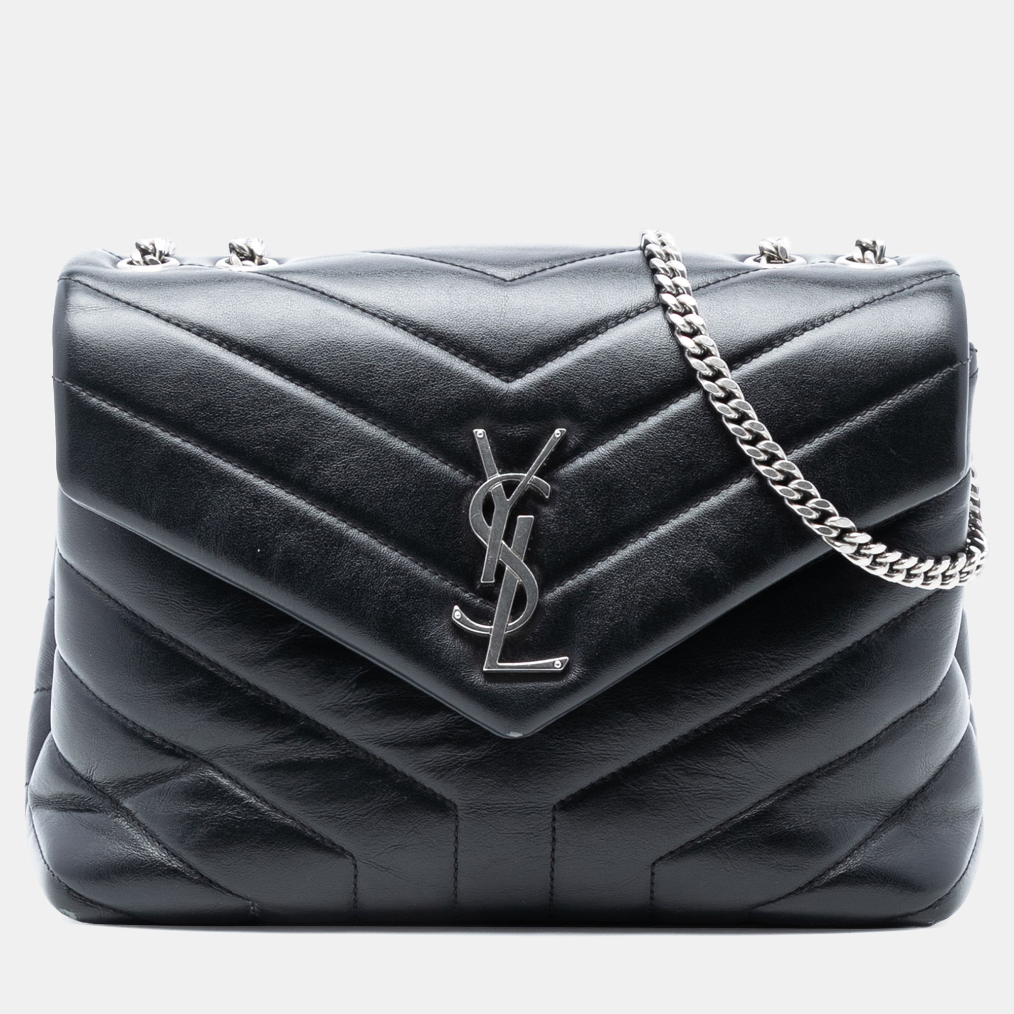 

Saint Laurent Paris Black Small Quilted Leather Monogram LouLou Shoulder Bag