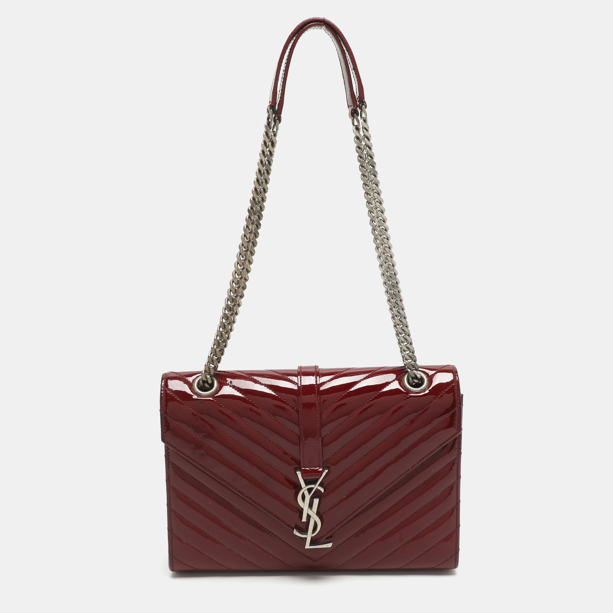

Saint Laurent Cassandre Medium Burgundy Matelassé Leather Flap Bag, Red