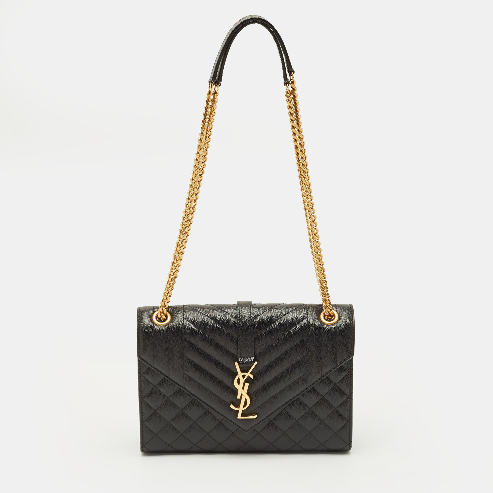 

Saint Laurent Envelope  Black Mix Matelassé Leather Chain Bag
