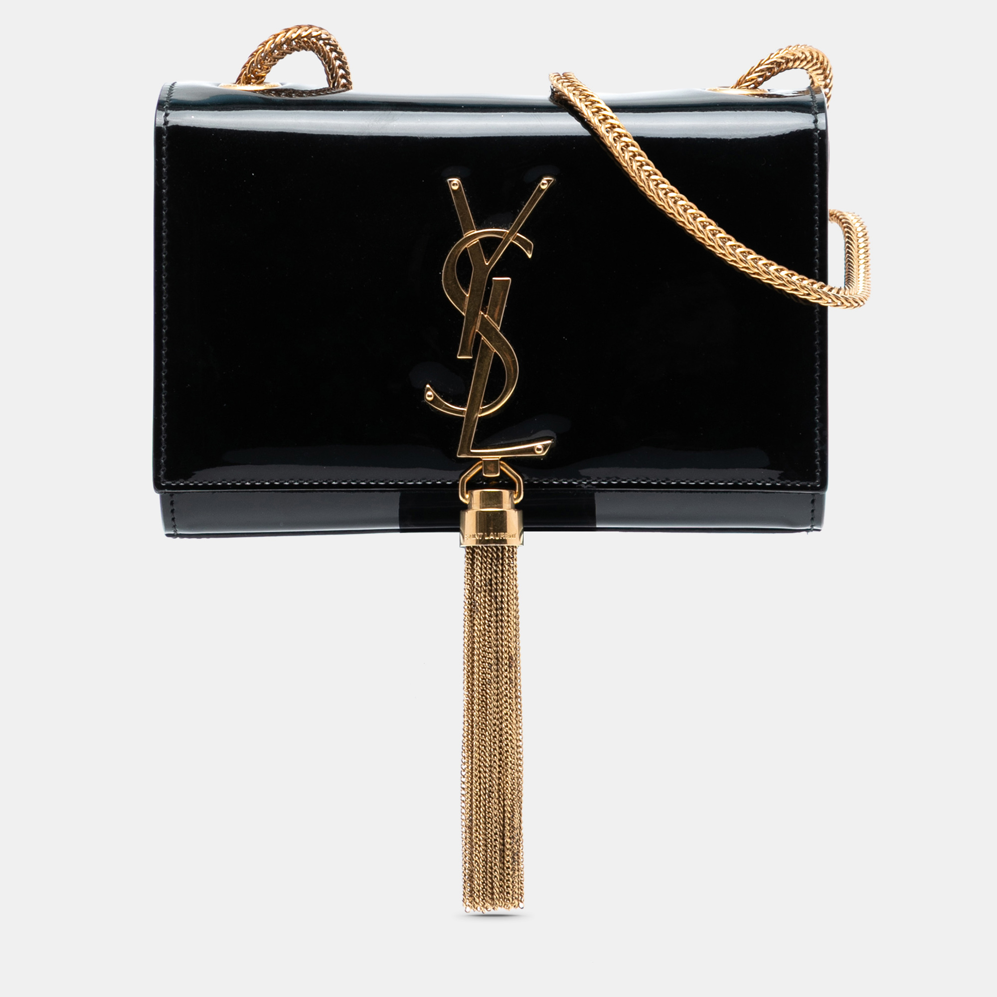 

Saint Laurent Paris Black Small Patent Monogram Kate Tassel Crossbody