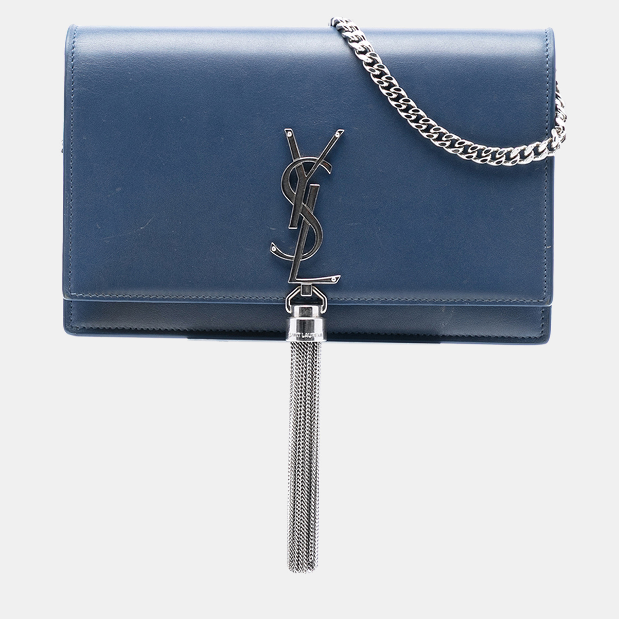 

Saint Laurent Paris Blue Smooth Calfskin Monogram Kate Tassel Wallet on Chain