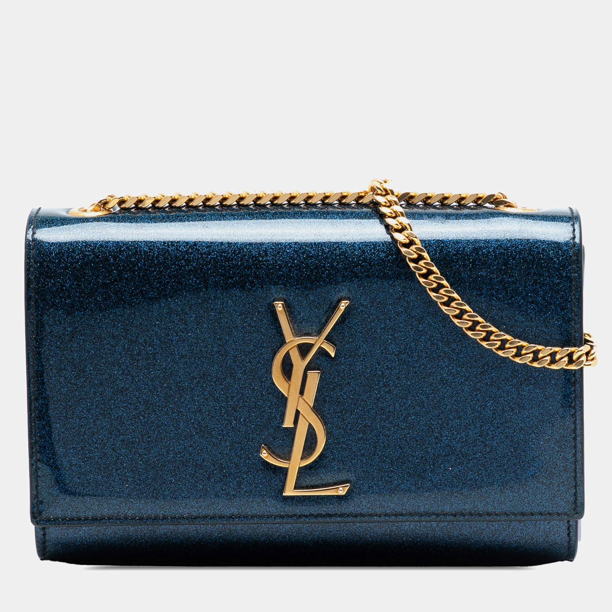 

Saint Laurent Paris Blue Small Glitter Patent Kate Crossbody