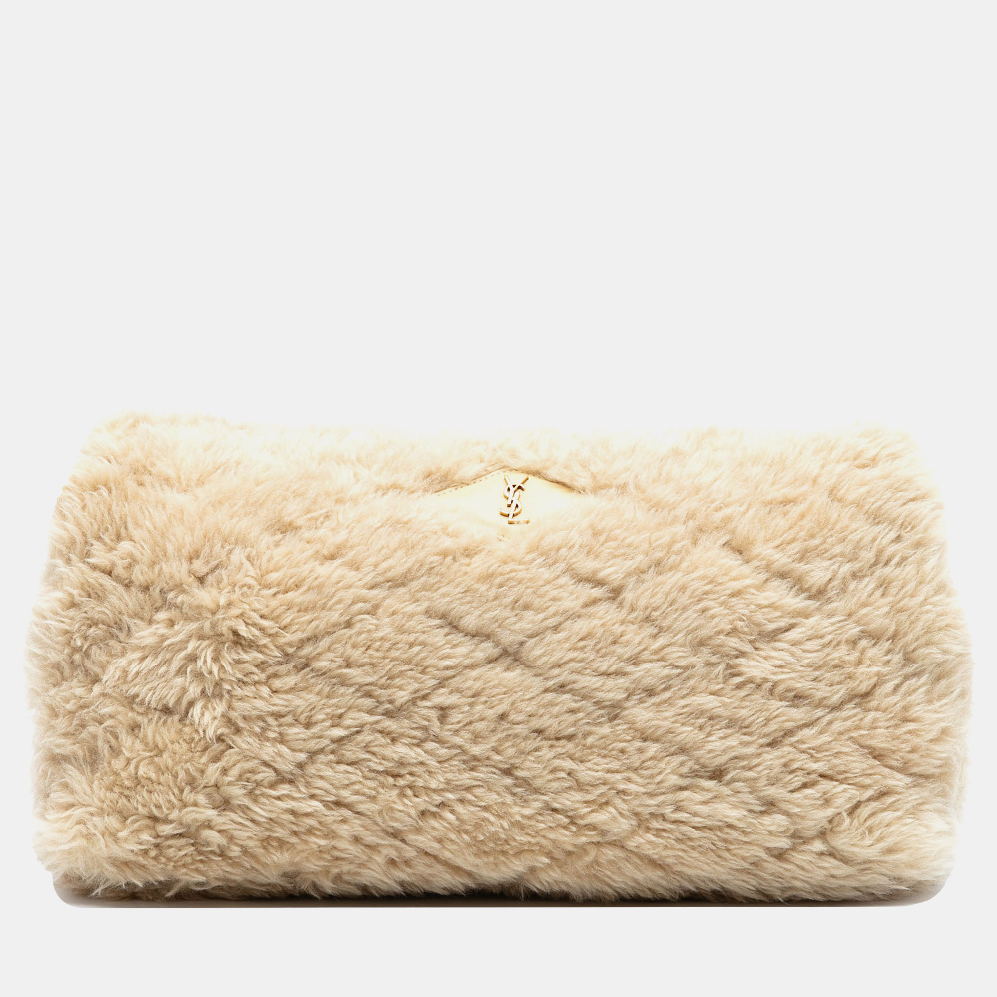 

Saint Laurent Paris Brown Quilted Shearling Sade Puffer Envelope Clutch