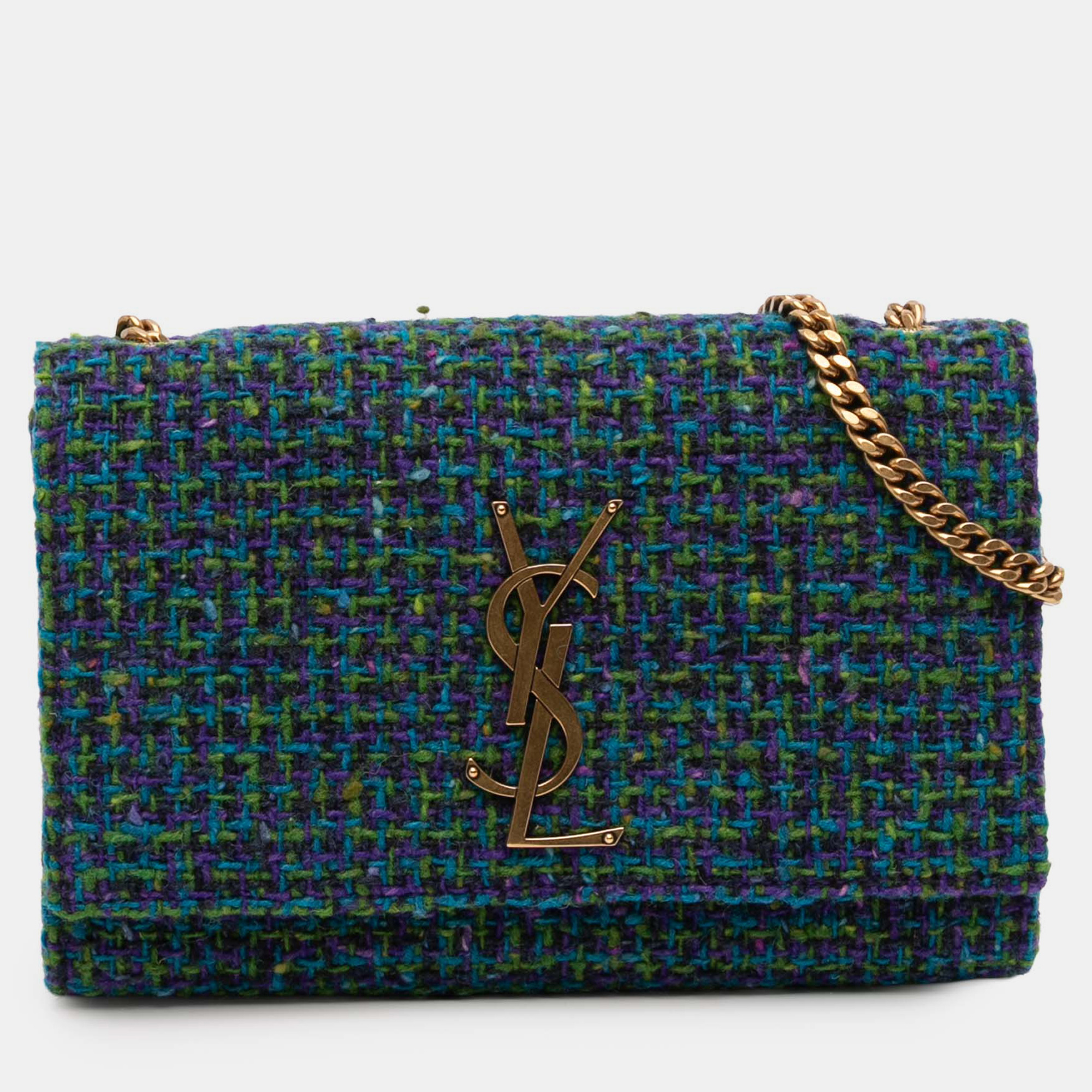 

Saint Laurent Paris Blue Small Tweed Monogram Kate Crossbody