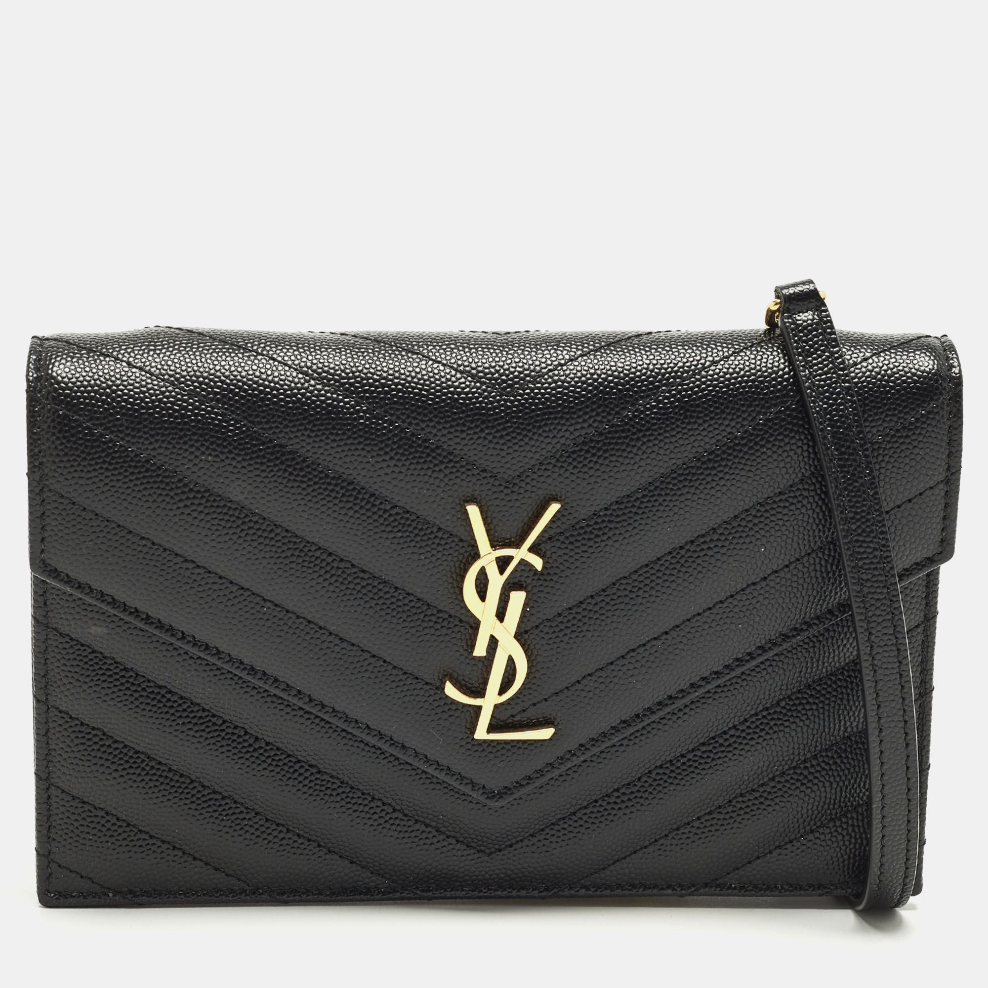 

Saint Laurent Cassandre Black Quilted Leather Wallet On Chain