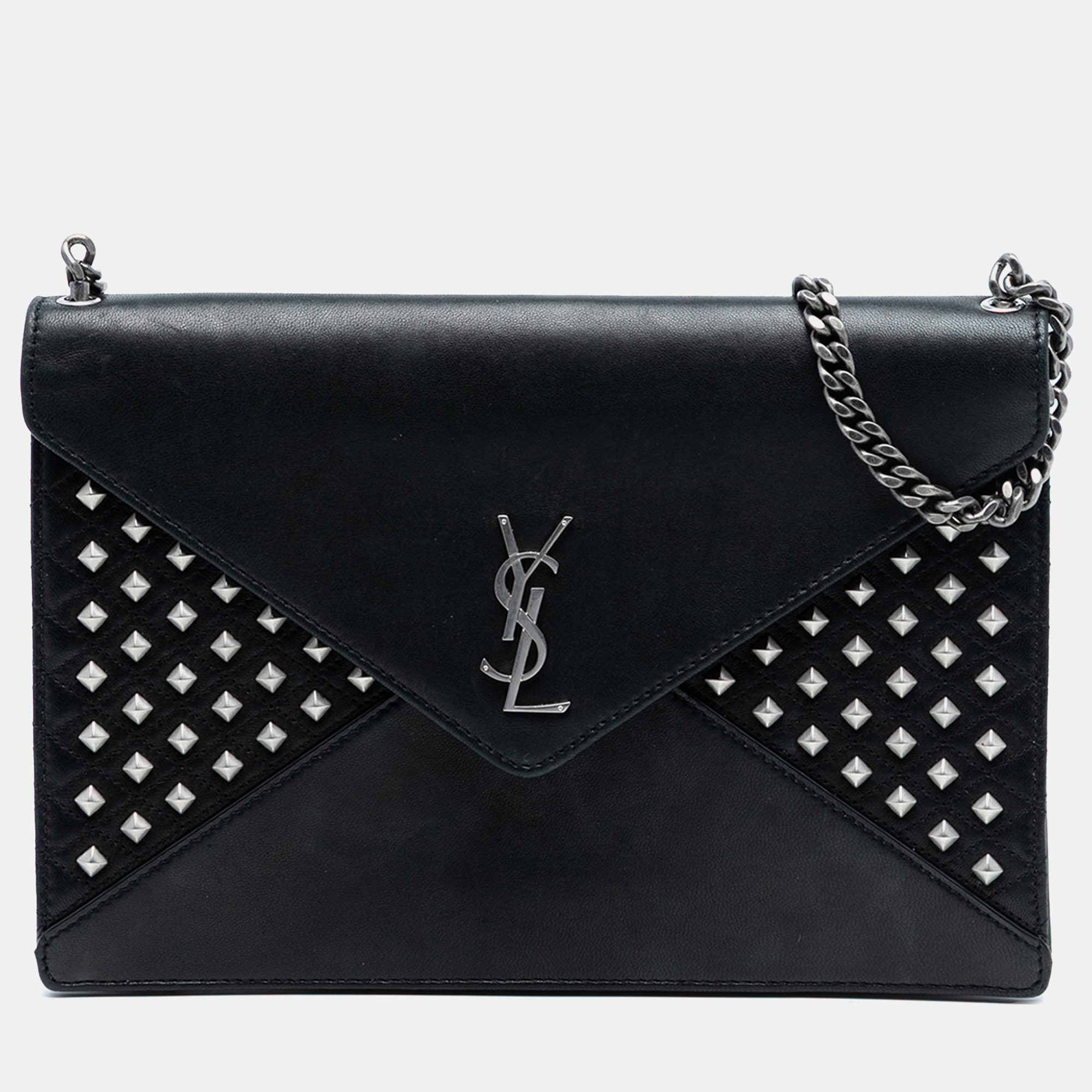 

Saint Laurent Paris Black Quilted Lambskin Studded Monogram Gaby Shoulder Bag