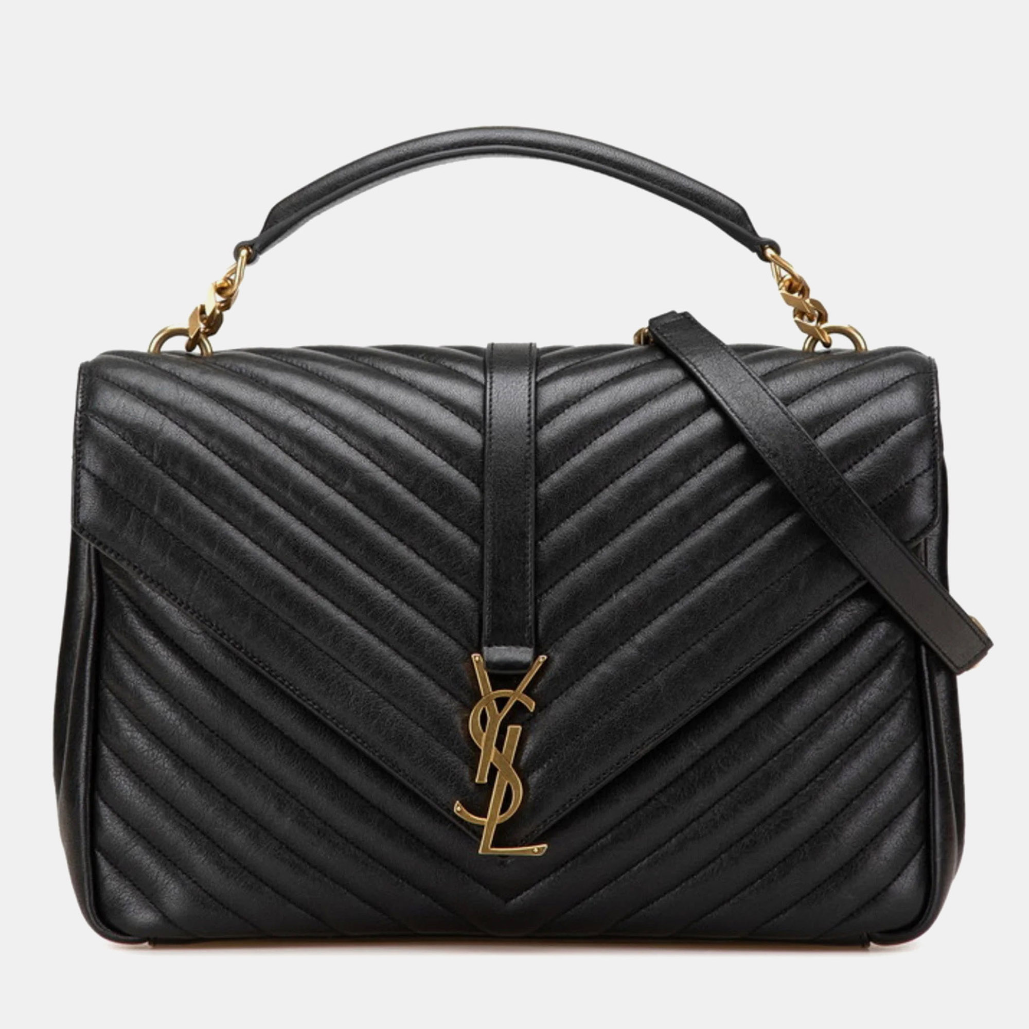 

Saint Laurent Ysl Monogram V-Stitch Handbag Black Leather