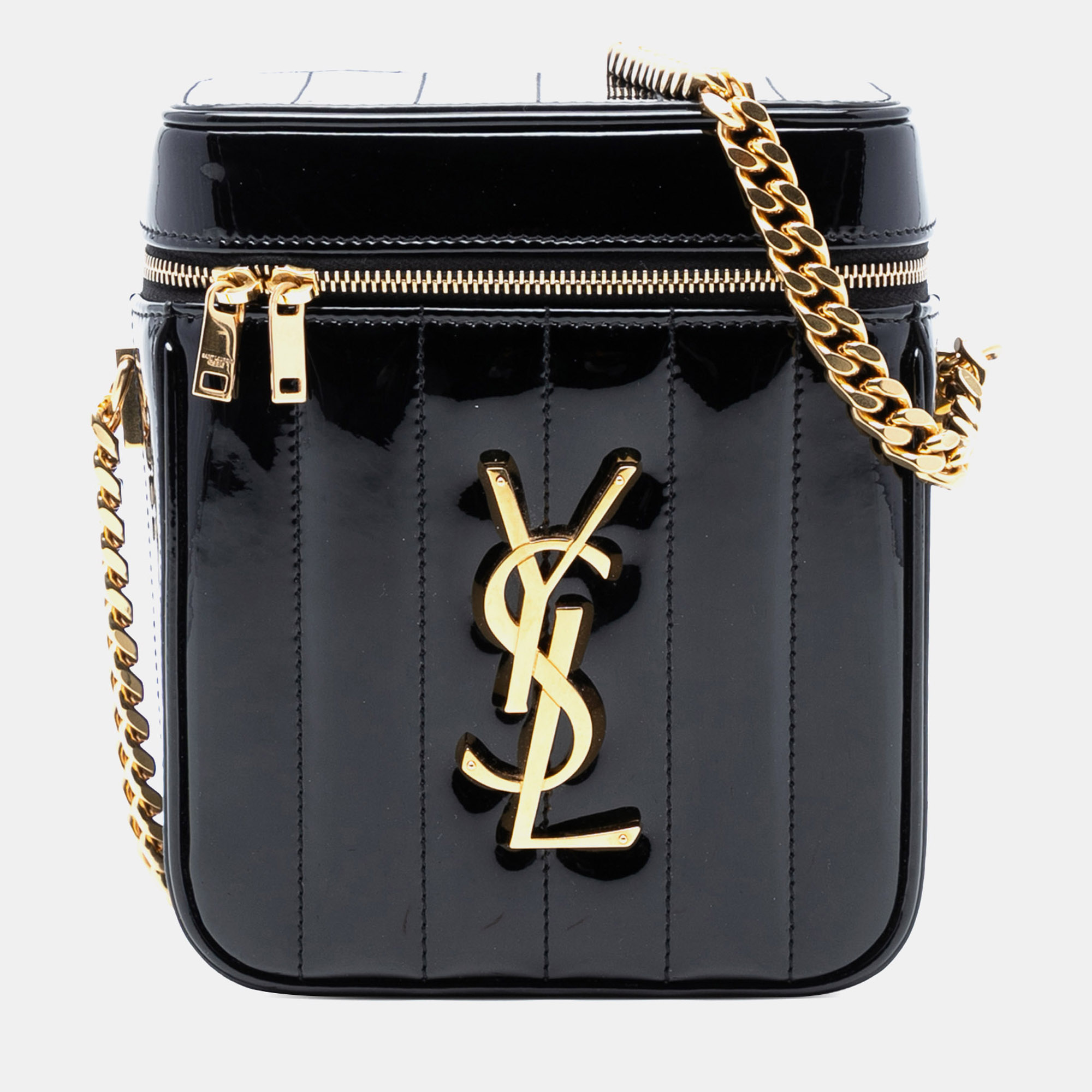 

Saint Laurent Paris Black Patent Vicky Vanity Bag