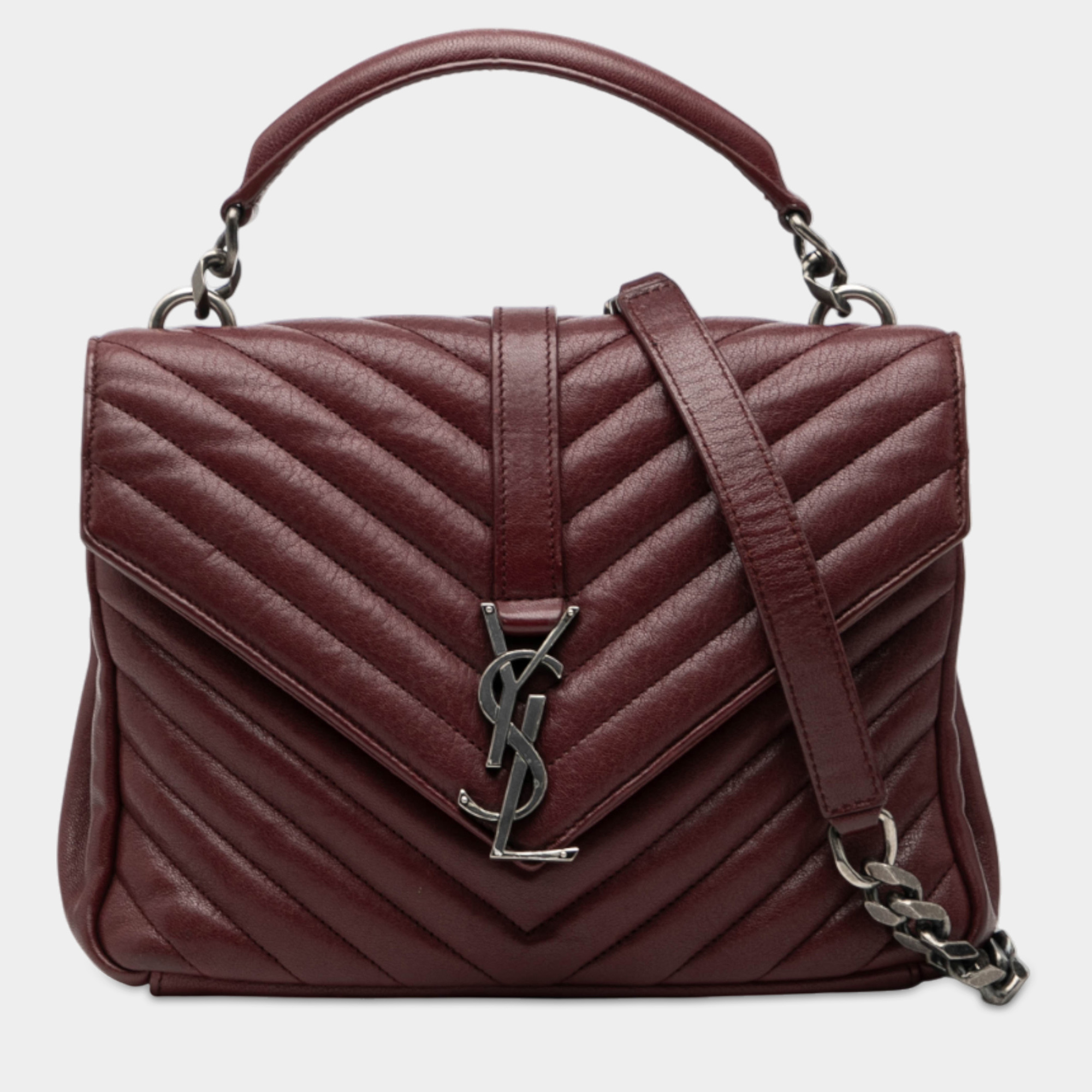 

Saint Laurent Paris Red Medium Quilted Chevron Sheepskin College Satchel