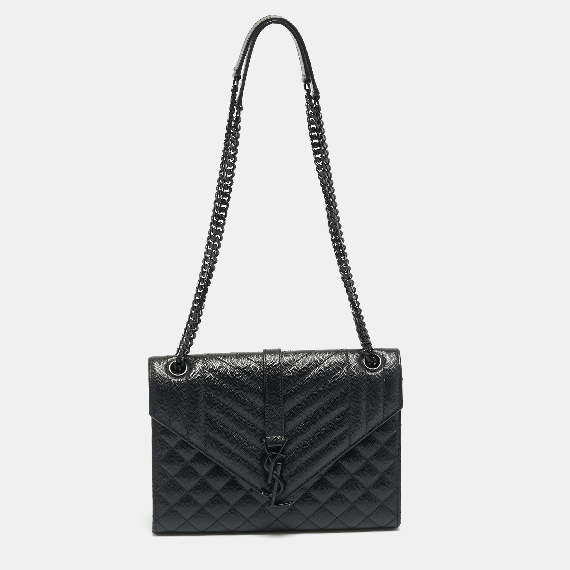 

Saint Laurent Envelope  Black Mix Matelassé Leather Chain Bag