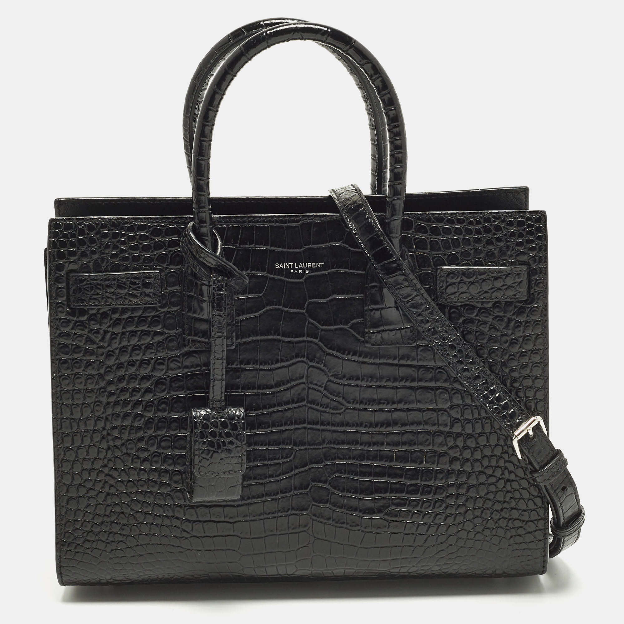 

Saint Laurent Classic Sac De Jour Baby Black Croc Embossed Leather Tote