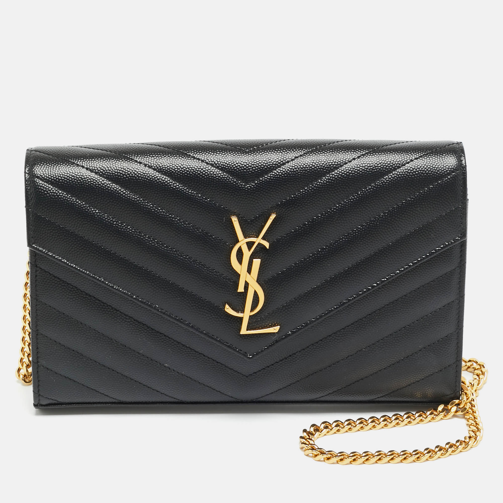 

Saint Laurent Cassandre Envelope Black Leather Wallet On Chain