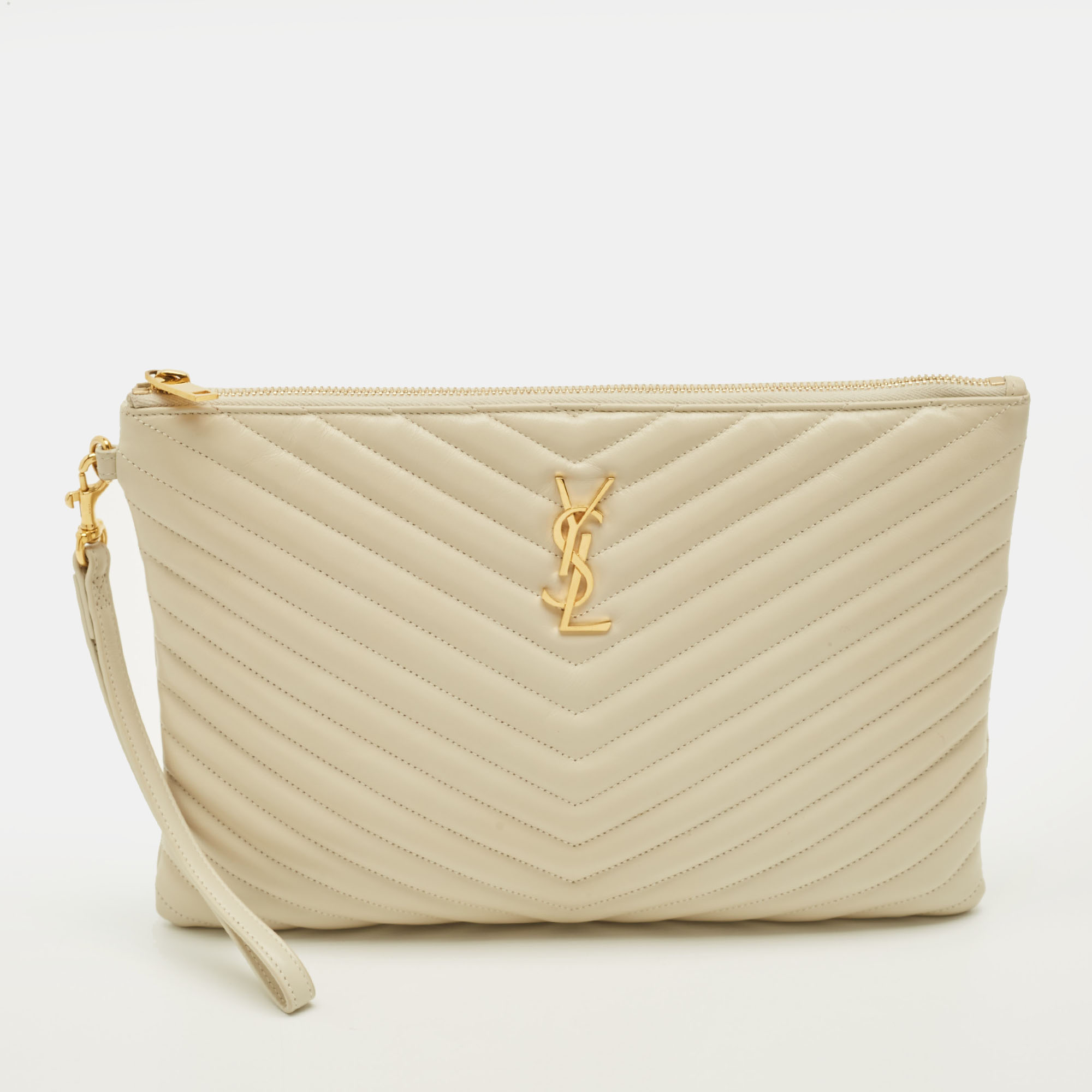 

Saint Laurent Cassandre Beige Matelassé Leather Tablet Pouch